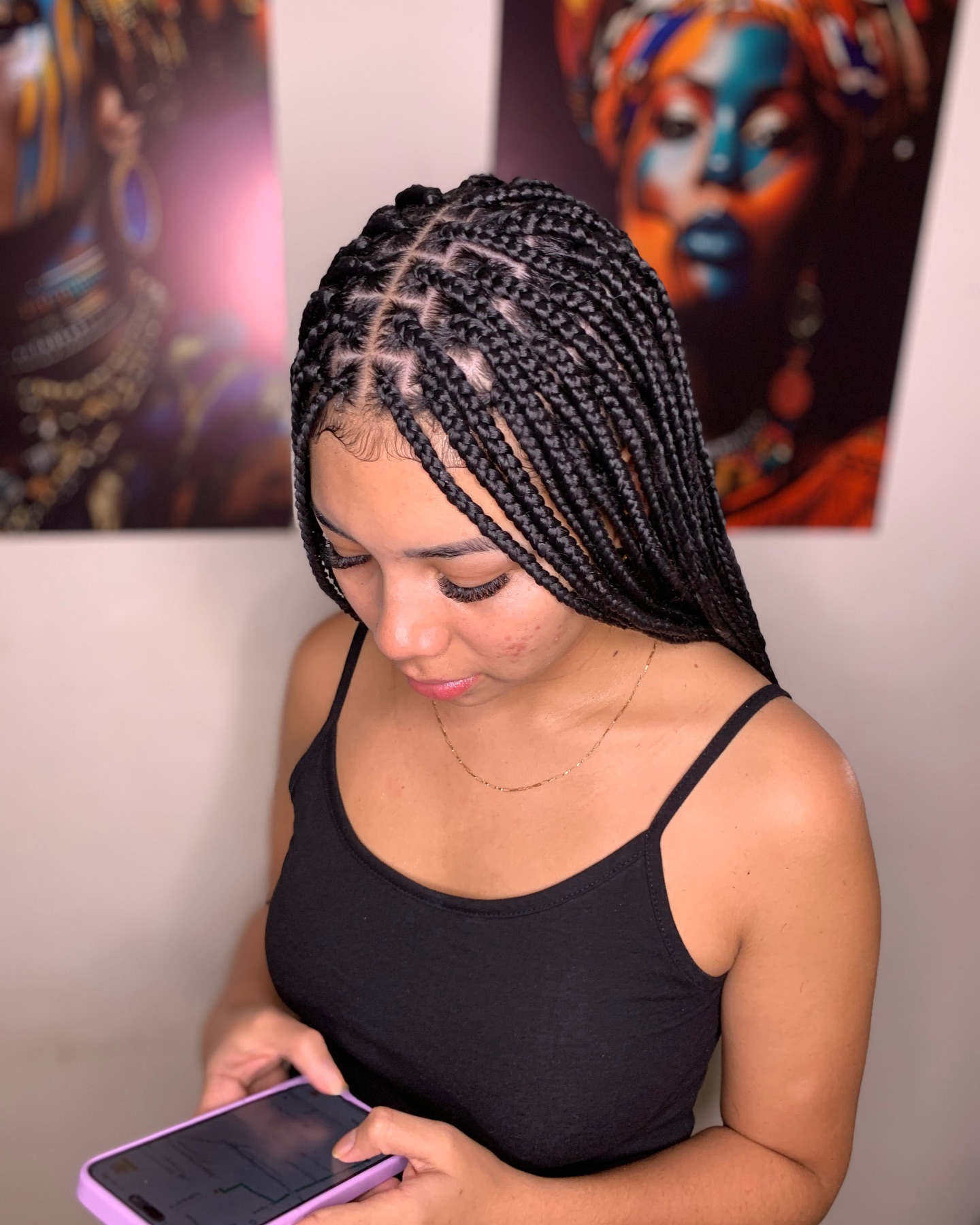 Chic Long Box Braids with Defined Parting