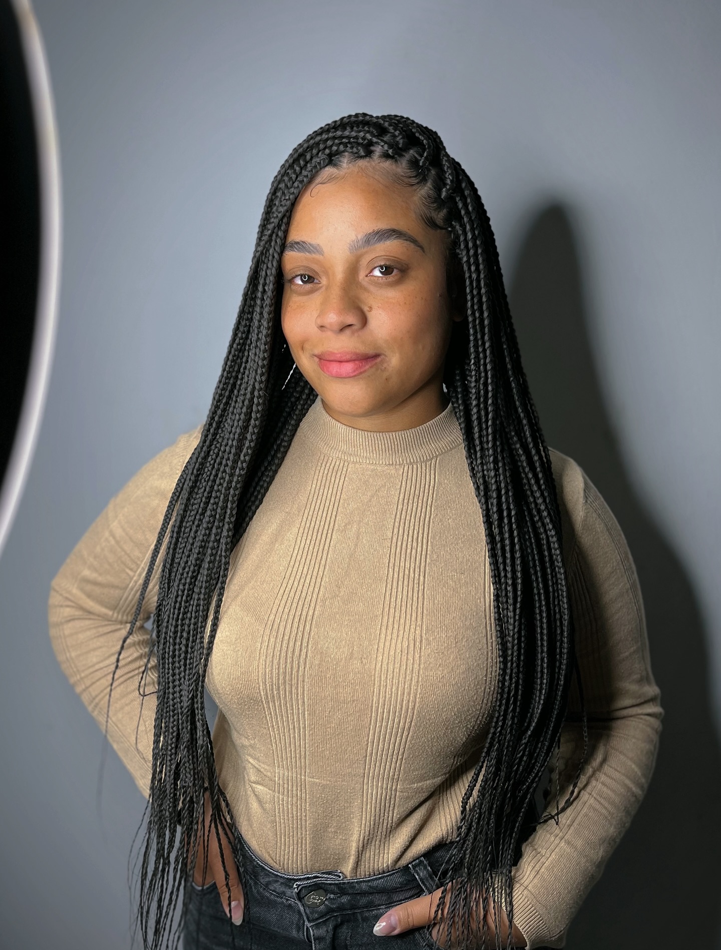 Elegant Long Box Braids with Natural Texture