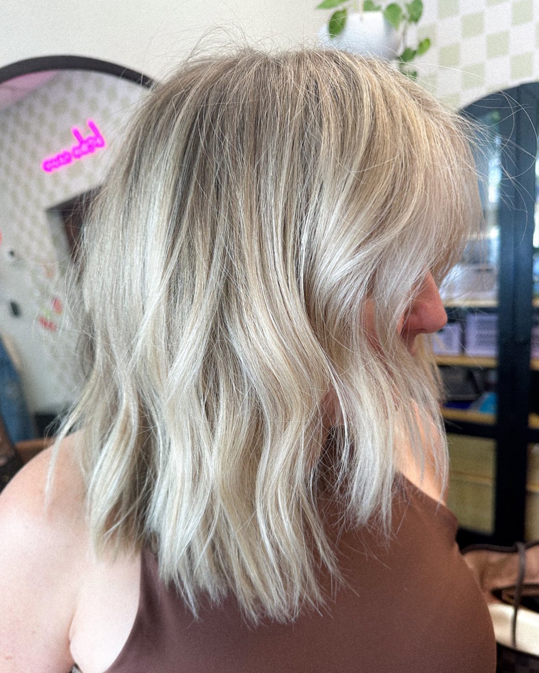 Fluffy Beachy Blonde Lob with Face-Framing Layers