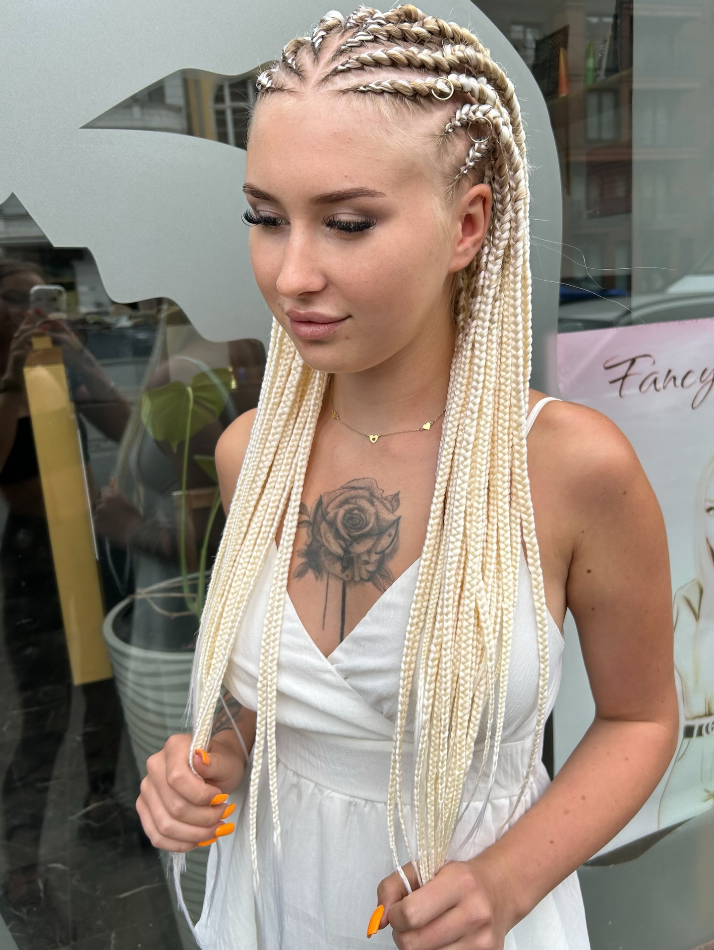 Glamorous Long Braids with Intricate Cornrow Design