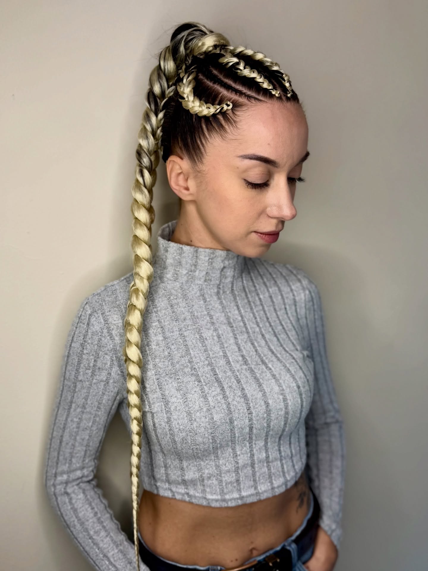 Intricate Long Braided Updo with Highlights