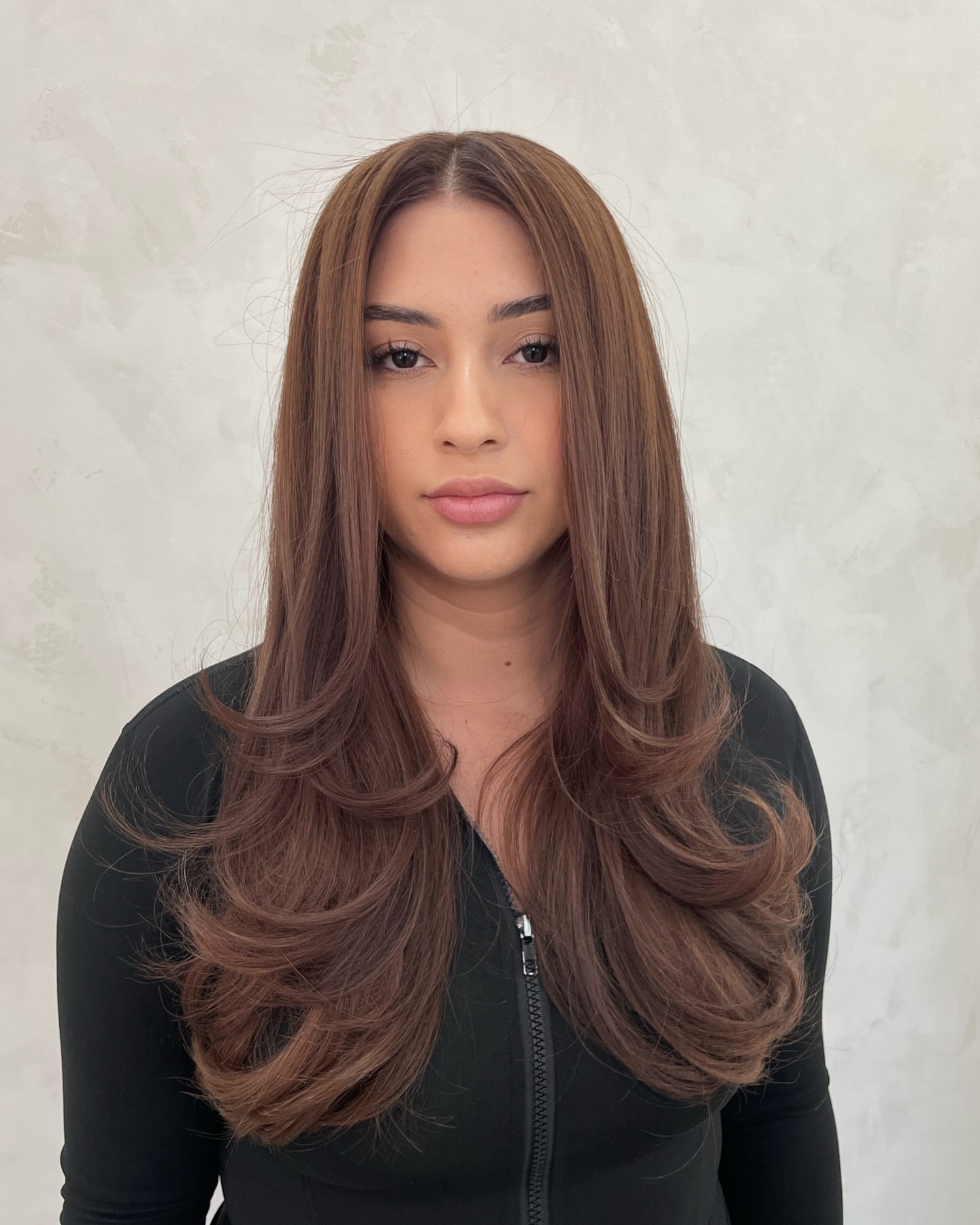 Sleek Long Layers with Subtle Face-Framing Highlights