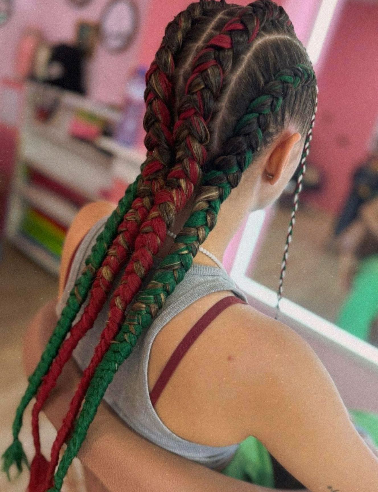 Vibrant Long Braided Styles with Color Accents