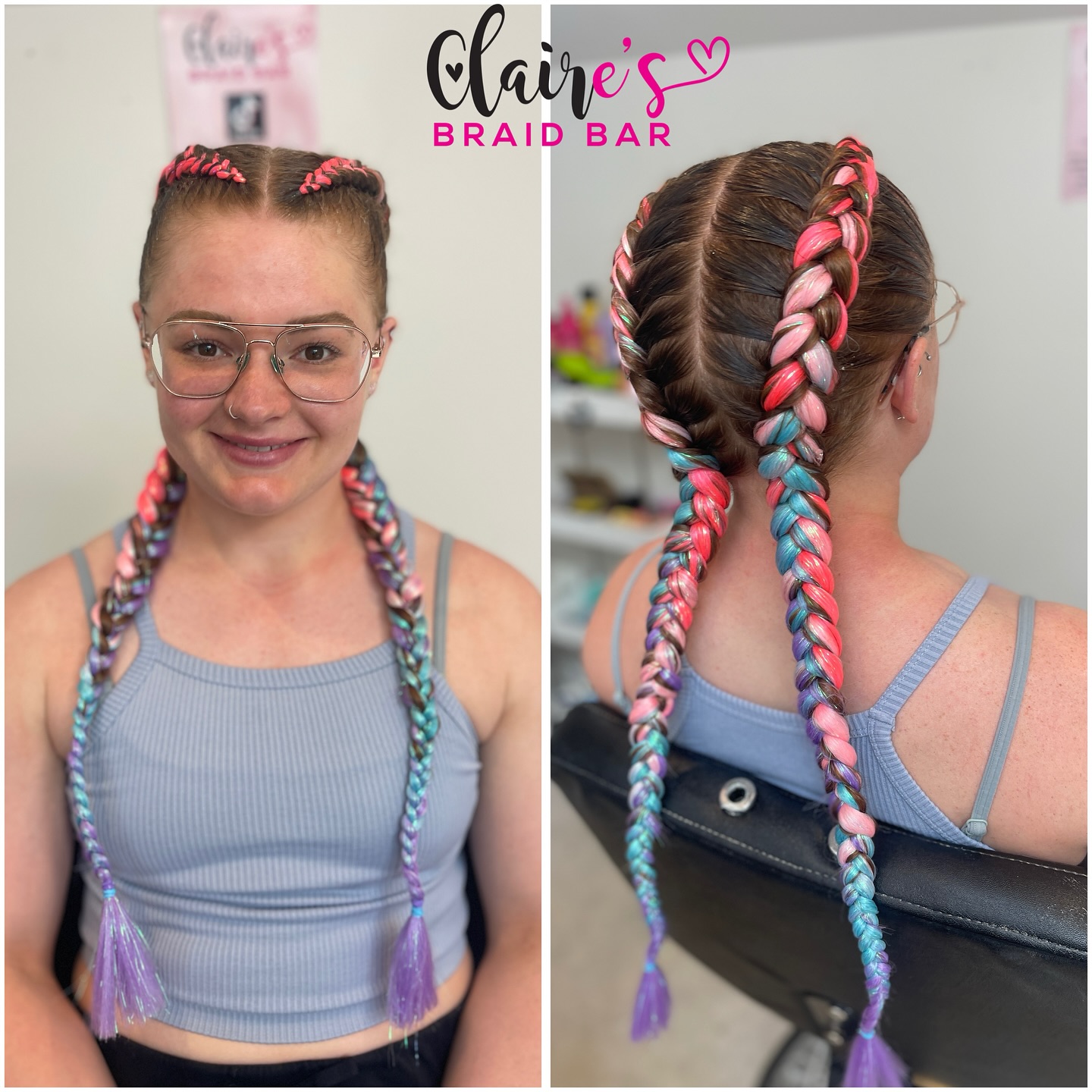 Vibrant Long Twisted Braids with Pastel Ombre