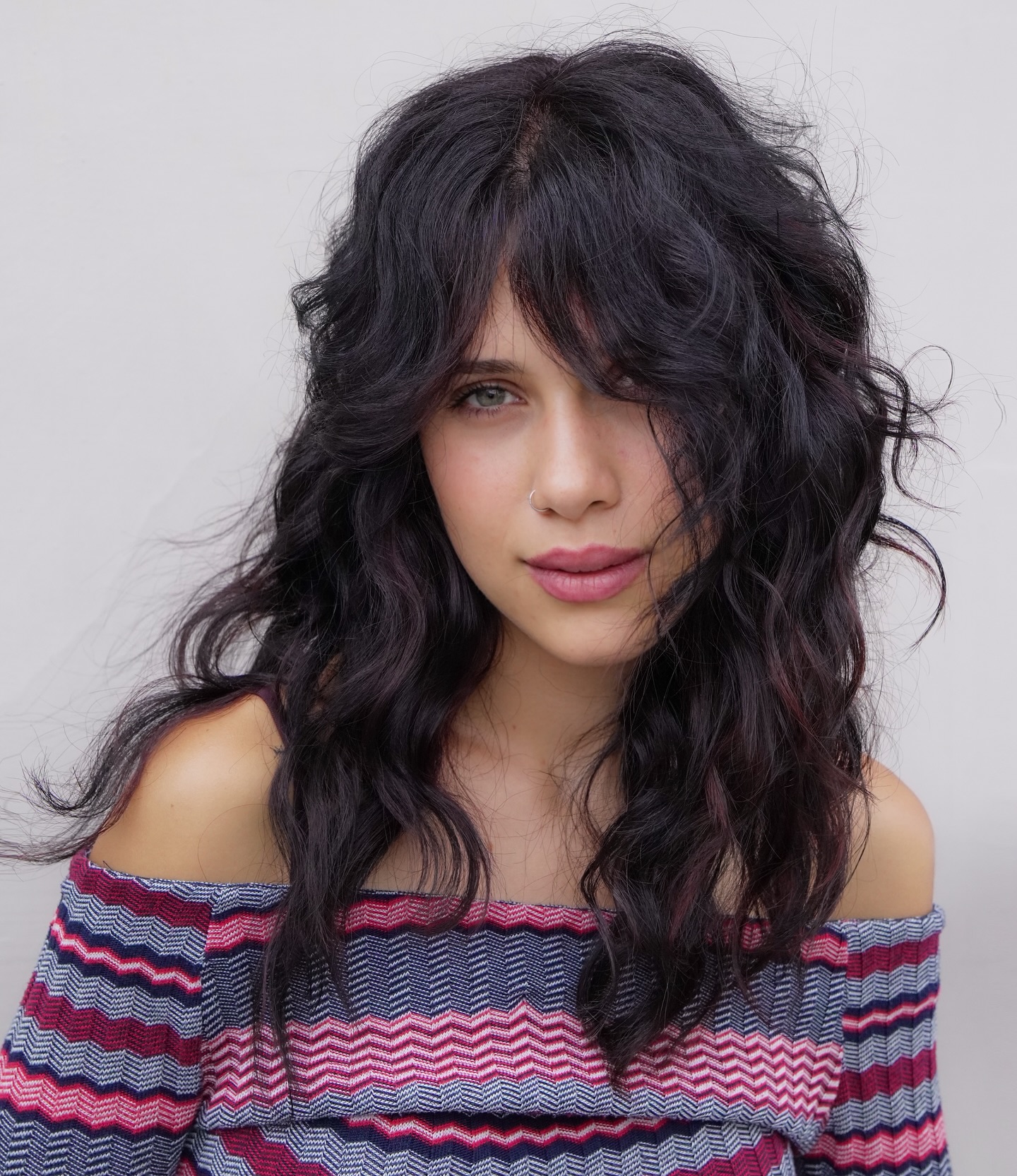 Dynamic Black Layered Shag with Bold Waves