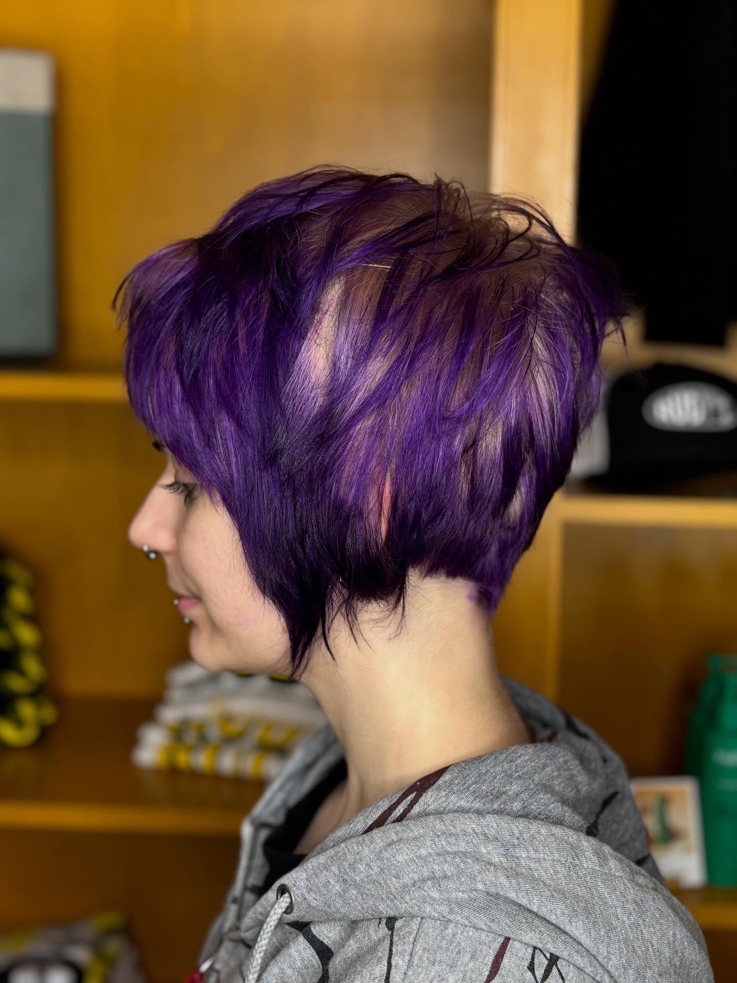 Vibrant Purple Textured Bob with Undercut