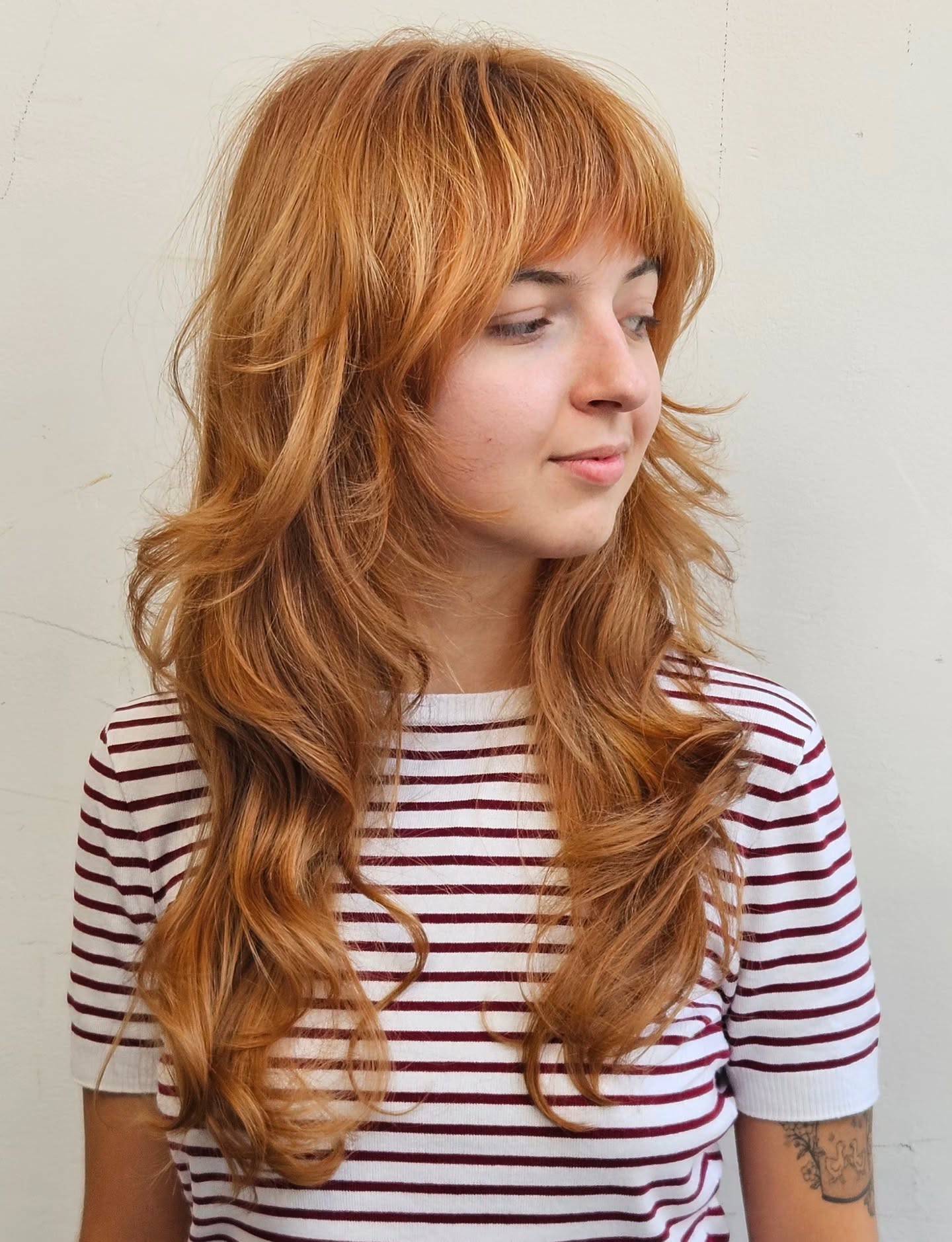 Warm Copper Layered Shag with Bangs