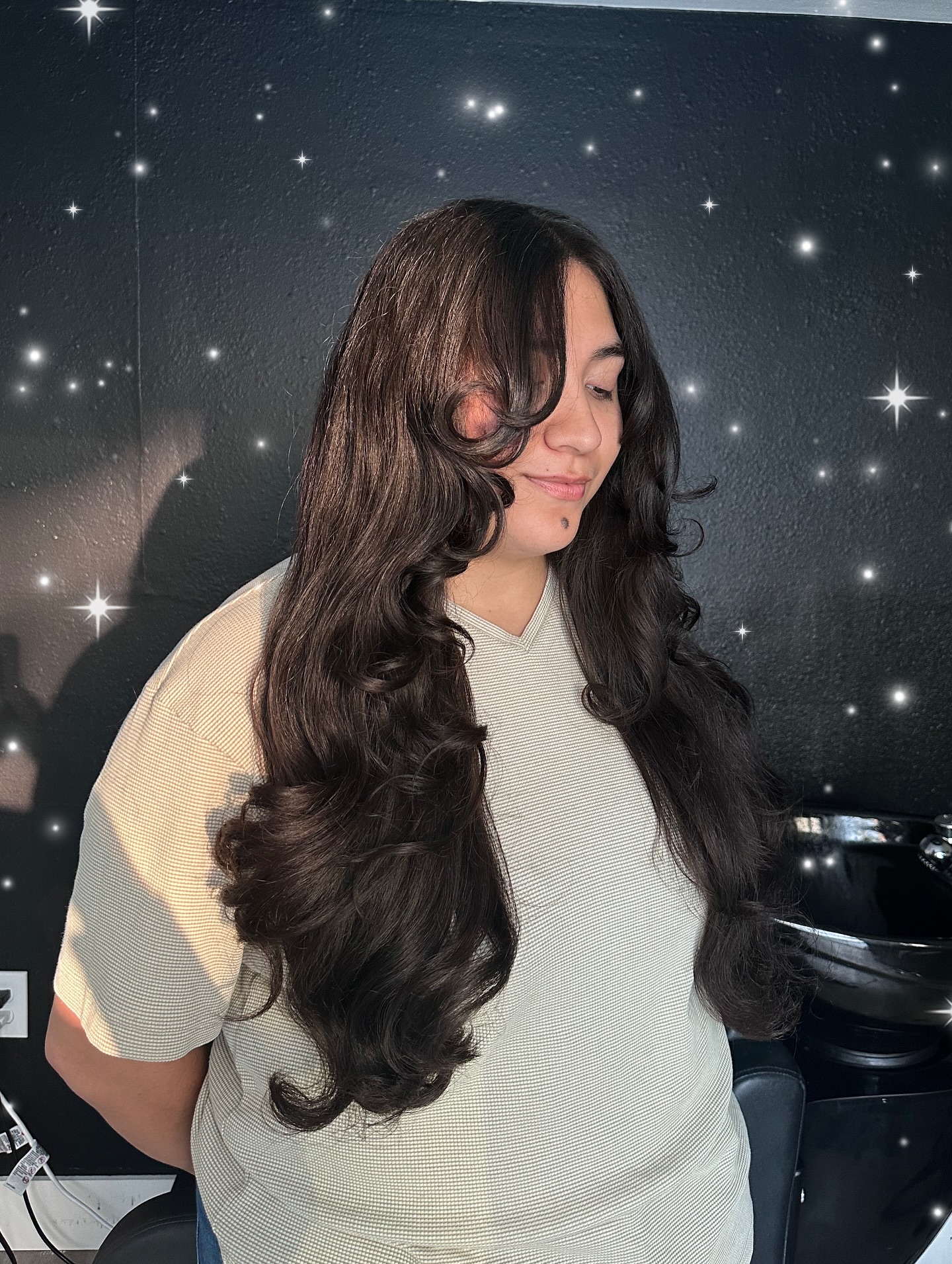 Lustrous Espresso Tresses with Voluminous Curtain Bangs