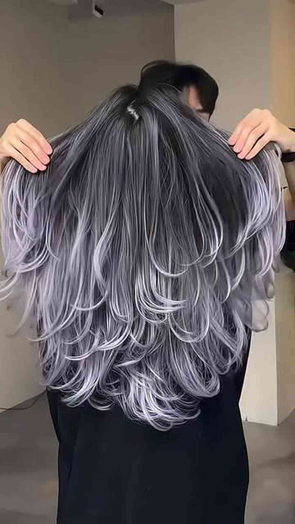 Stunning Silver Gray Balayage with Soft Waves