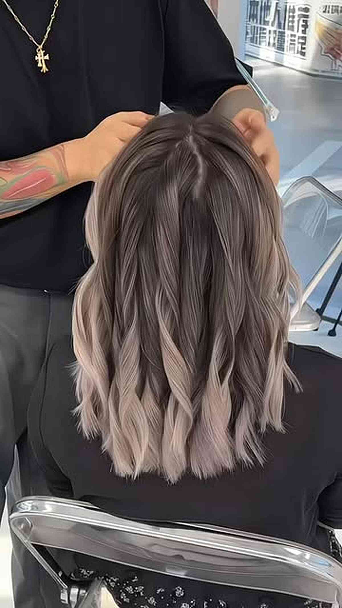 Trendy Ash Grey Balayage with Soft Waves