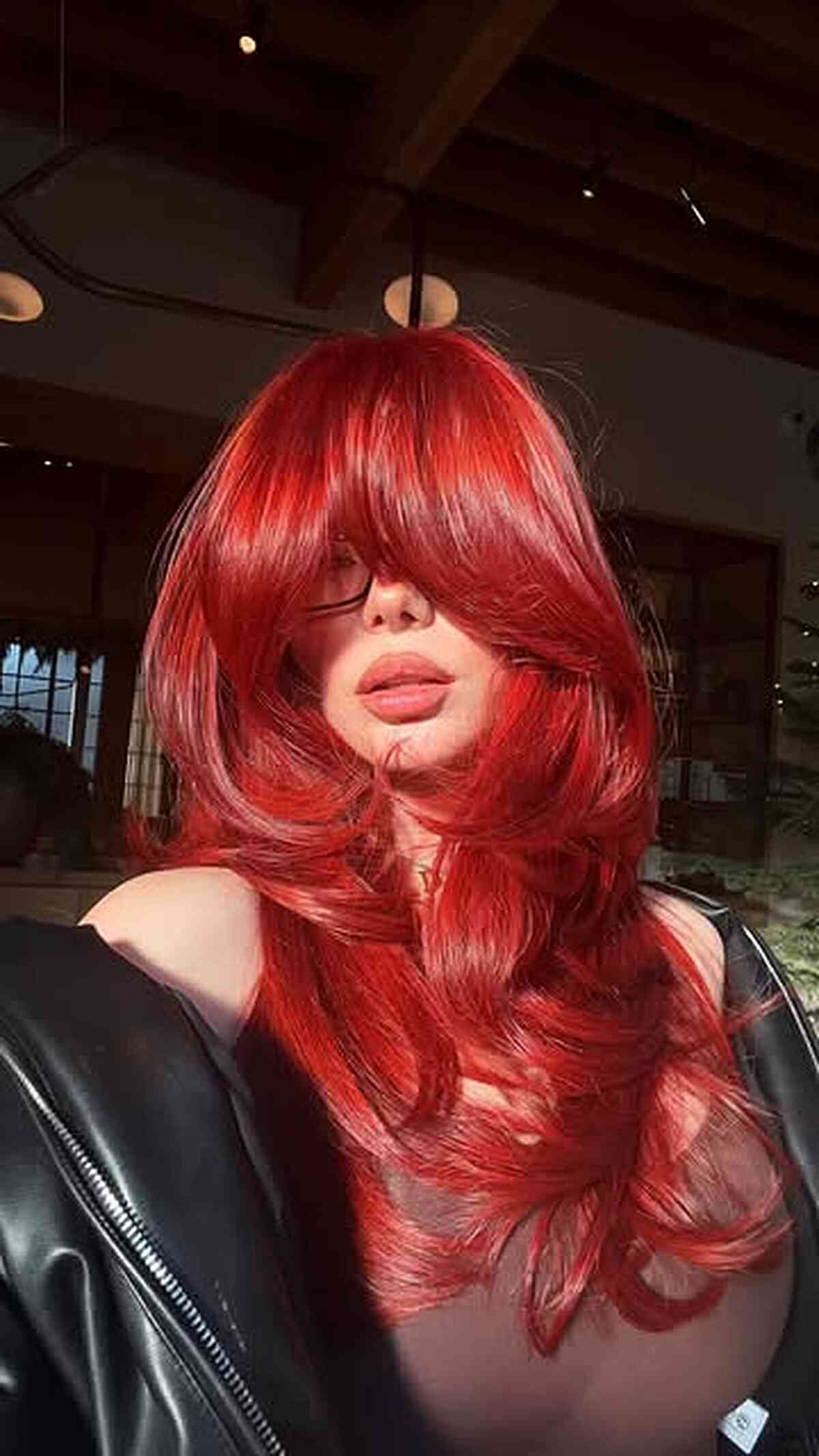 Vibrant Long Red Hair with Bangs