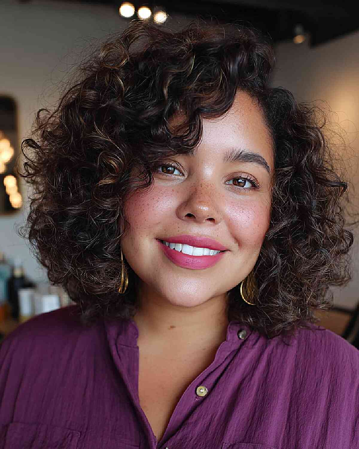 Textured Curly Bob for Round Faces