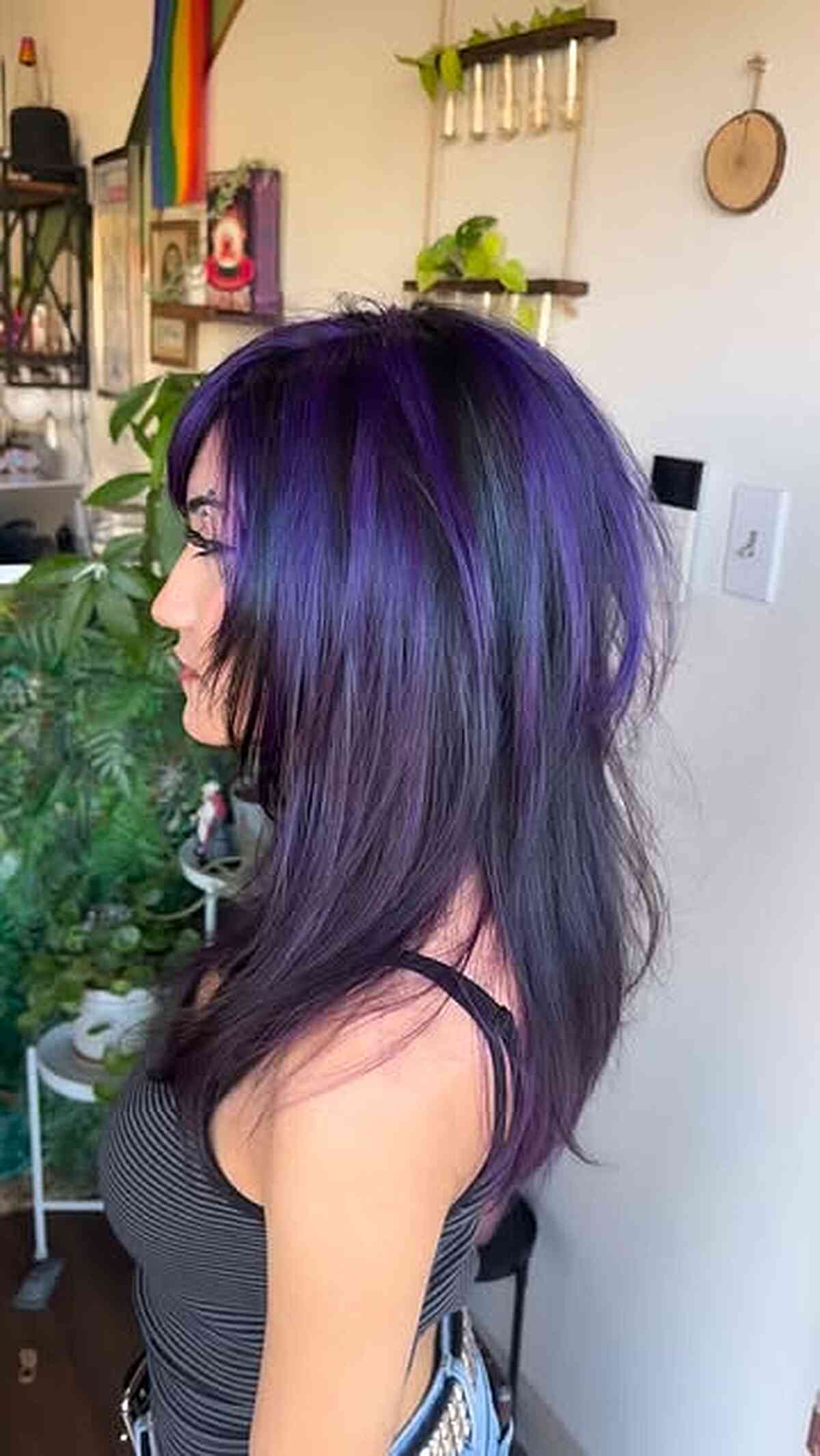 Vibrant Violet Balayage with Textured Layers
