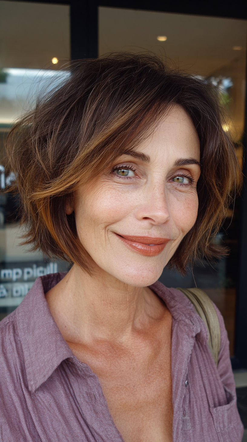Chic Layered Bob with Warm Highlights