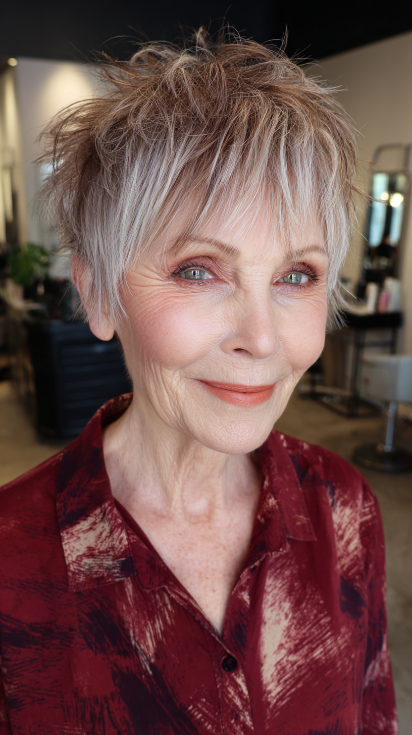 Choppy Ash Blonde Pixie Cut with Textured Layers