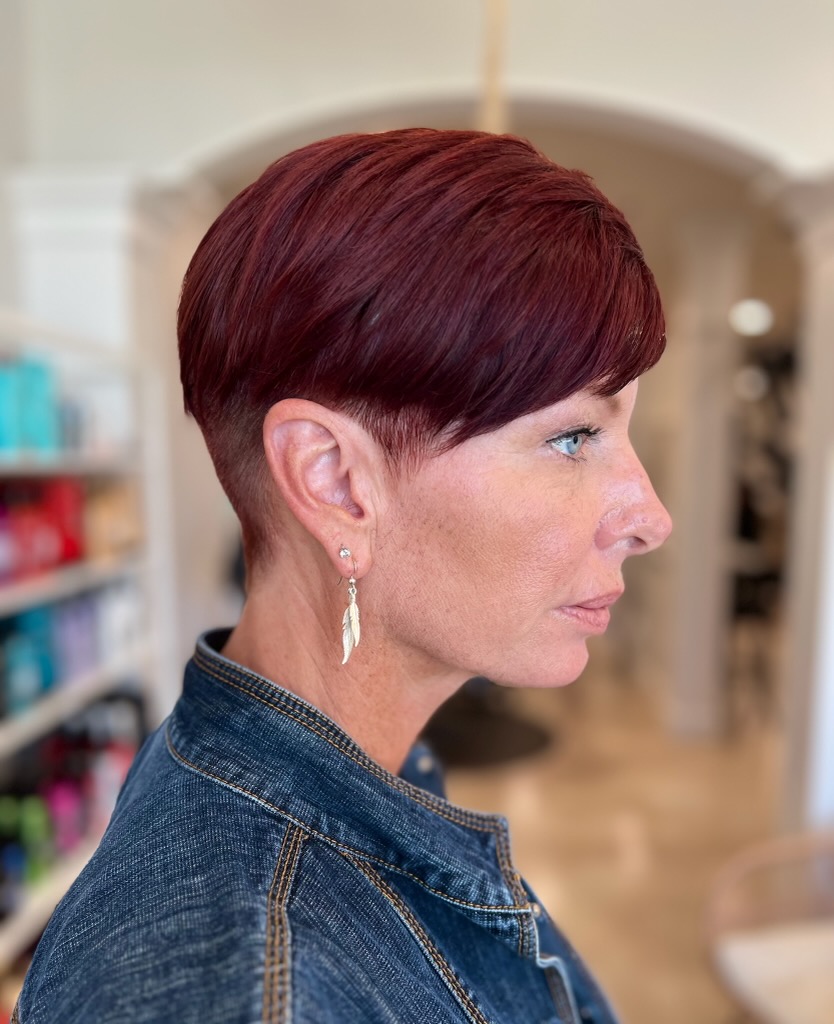 Edgy Textured Funky Pixie with Rich Cherry Highlights