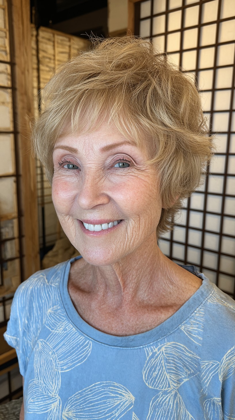 Effortless Golden Tousled Layers for Mature Women