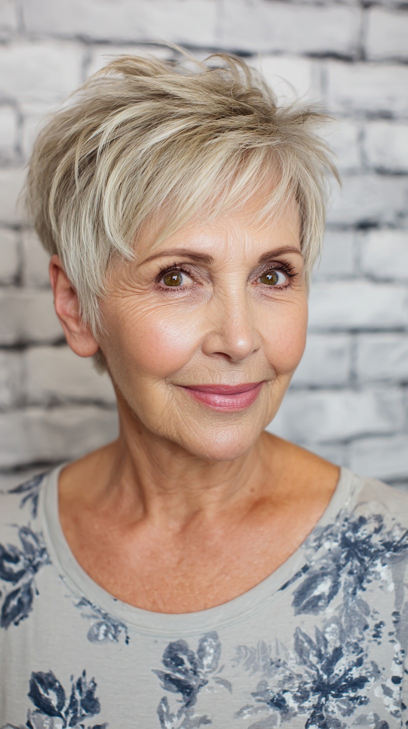 Feathered Ash Blonde Pixie for Ageless Charm