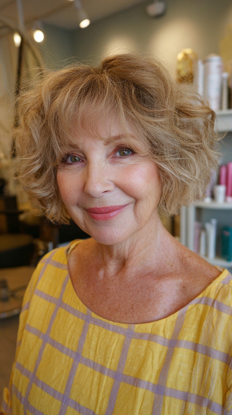 Golden Tousled Waves with Natural Gray Highlights