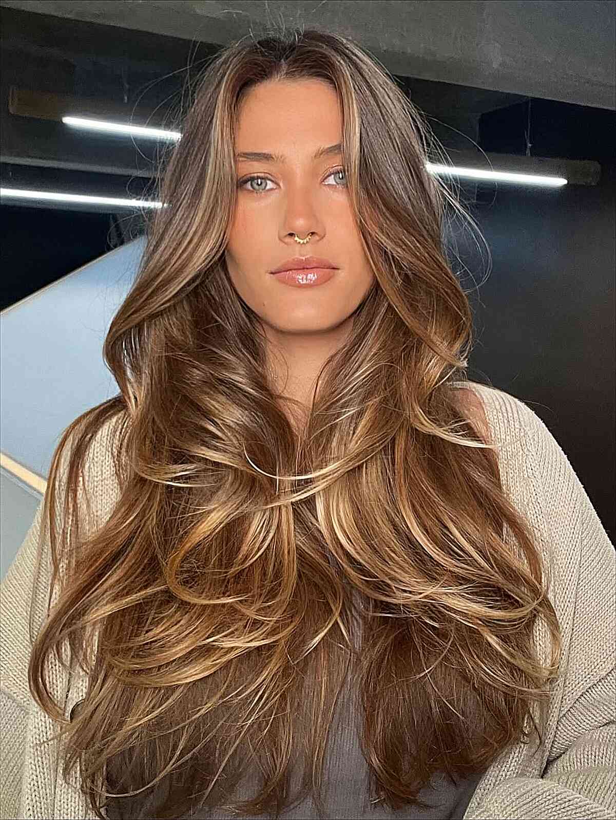 Long Layered Balayage with Rich Brunette Tones