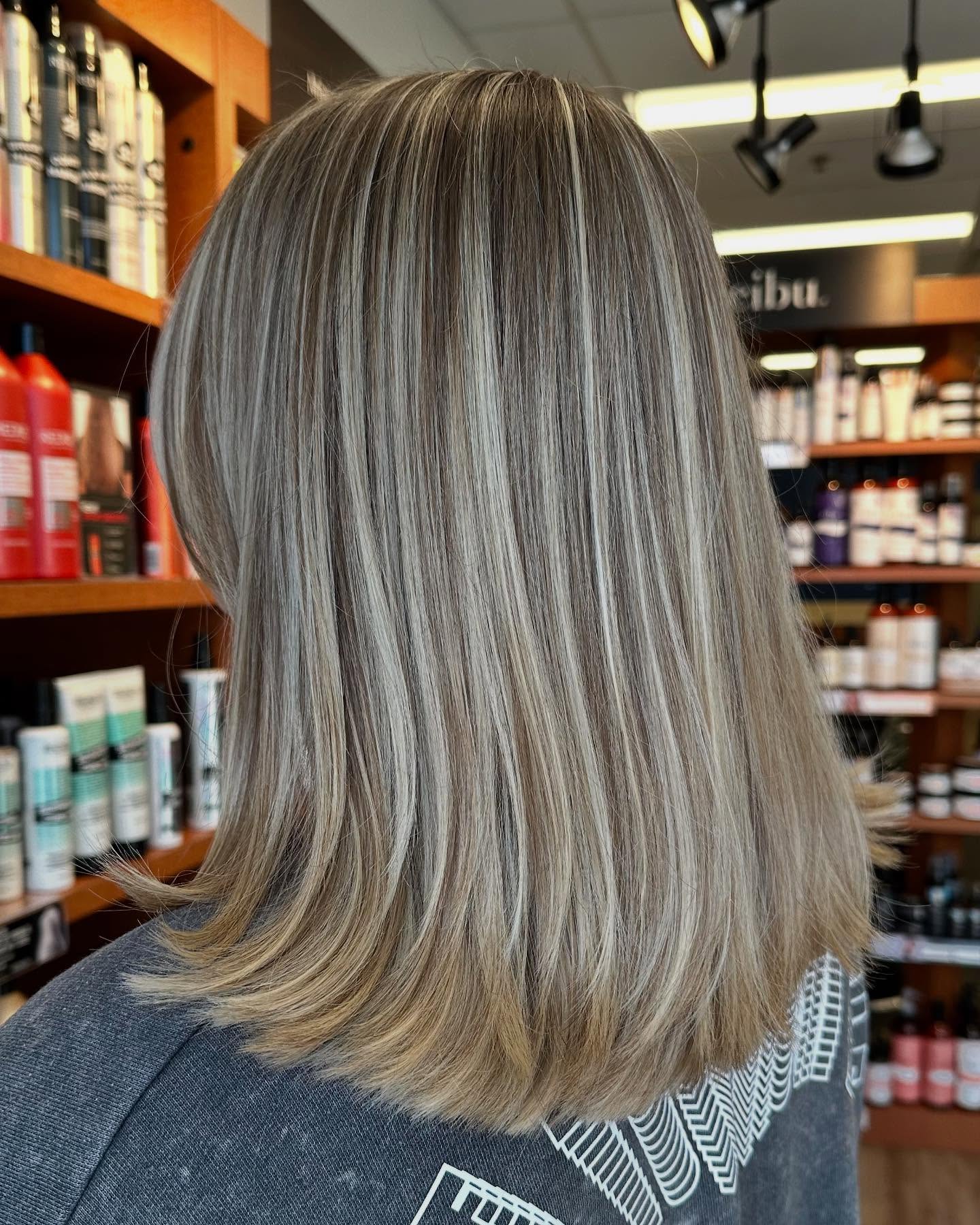Modern Ash Blonde Long Bob with Subtle Highlights
