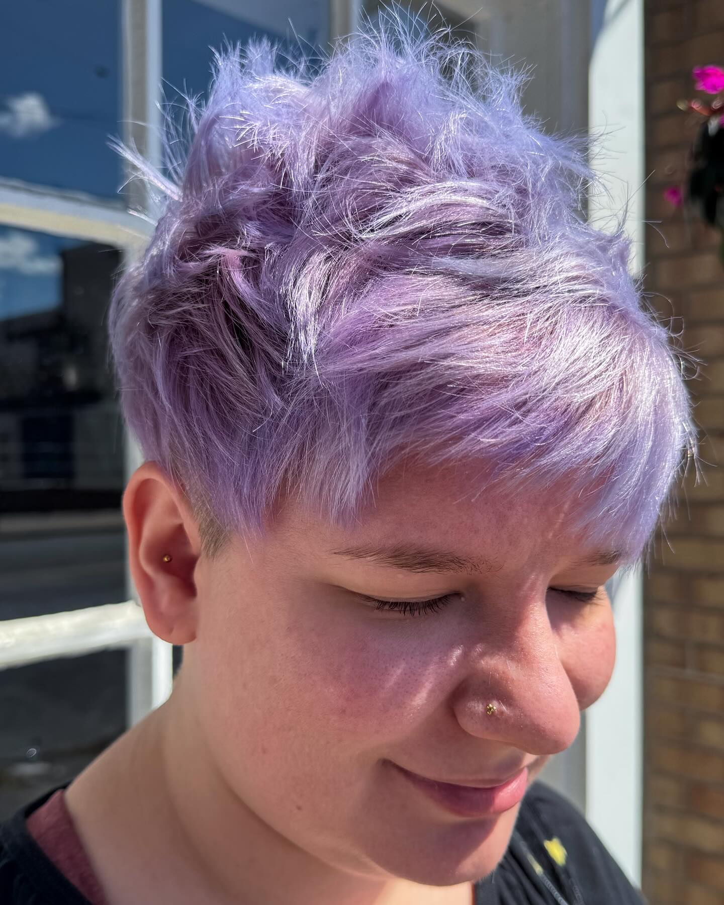 Playful Textured Funky Pixie with Soft Lavender Tones