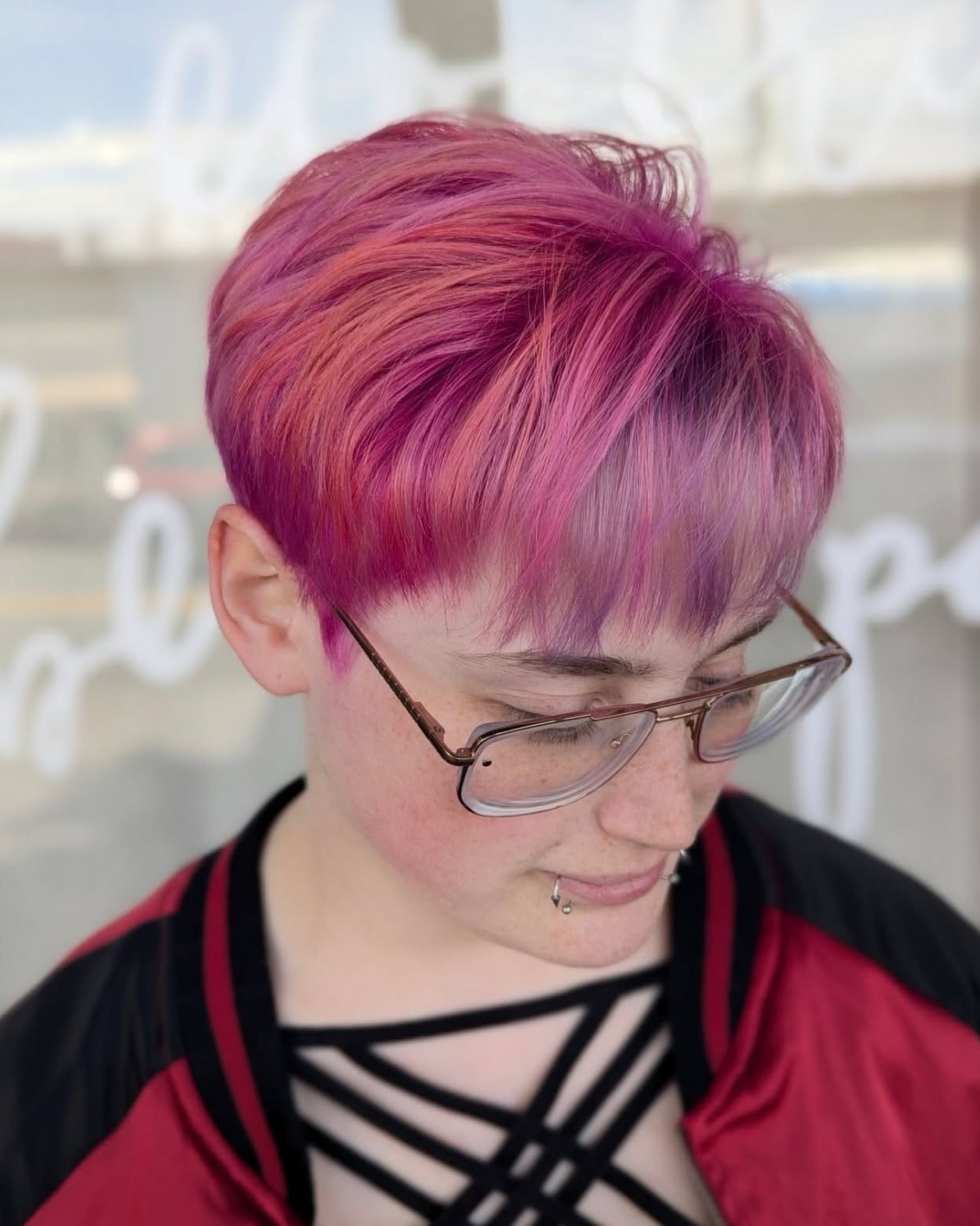 Playful Textured Funky Pixie with Vibrant Pink and Lavender Tones