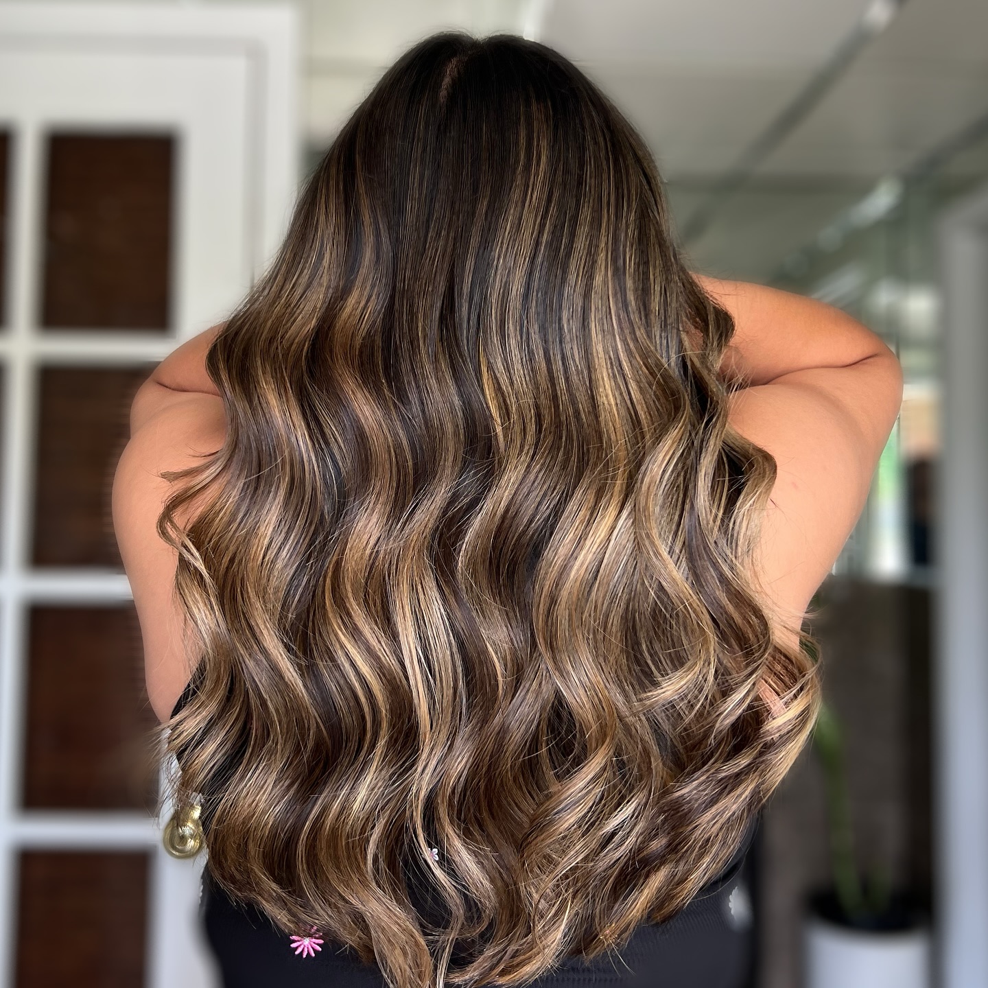 Radiant Long Waves with Caramel Balayage