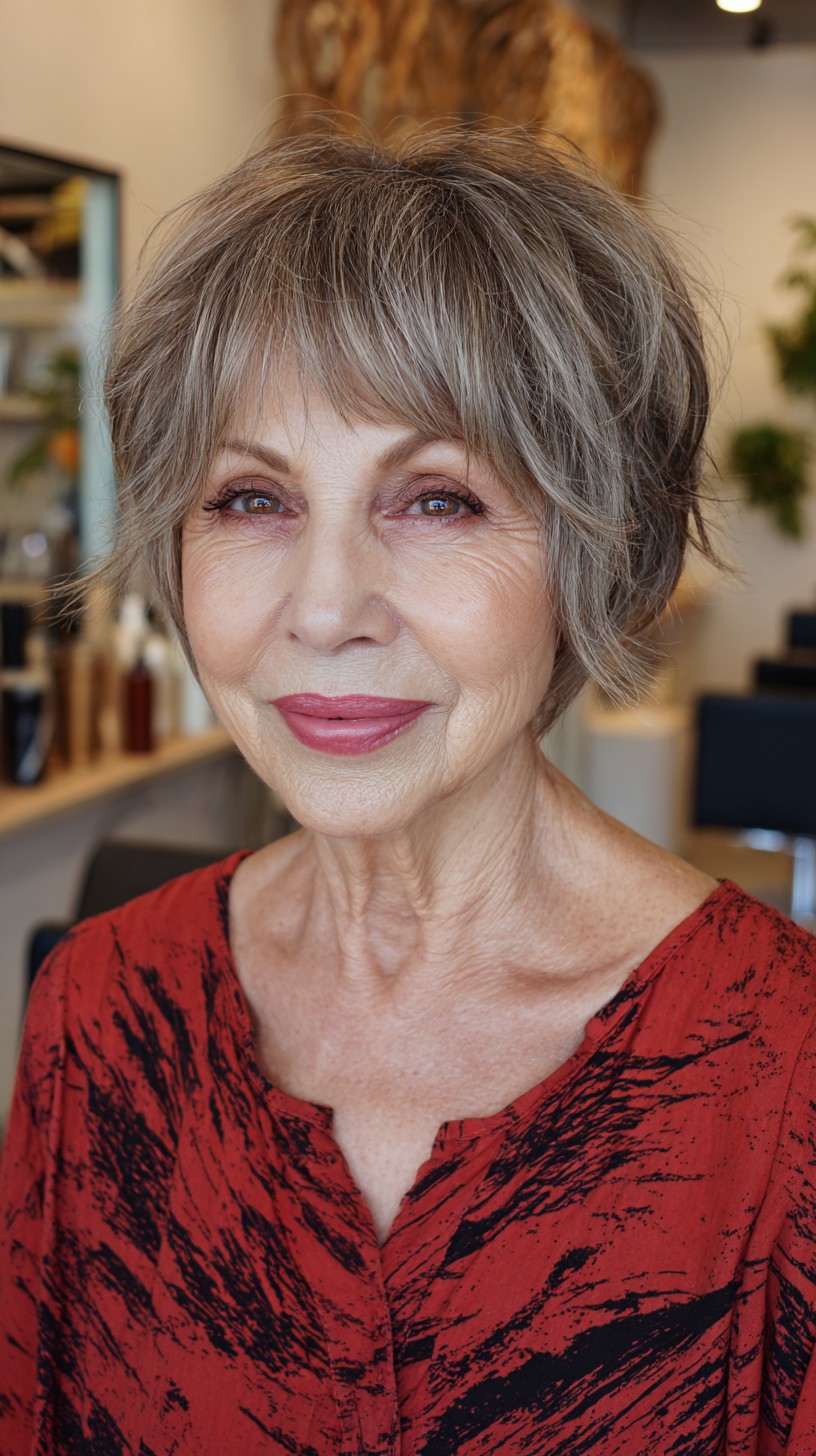 Refined Ash-Gray Layered Bob with Soft Waves