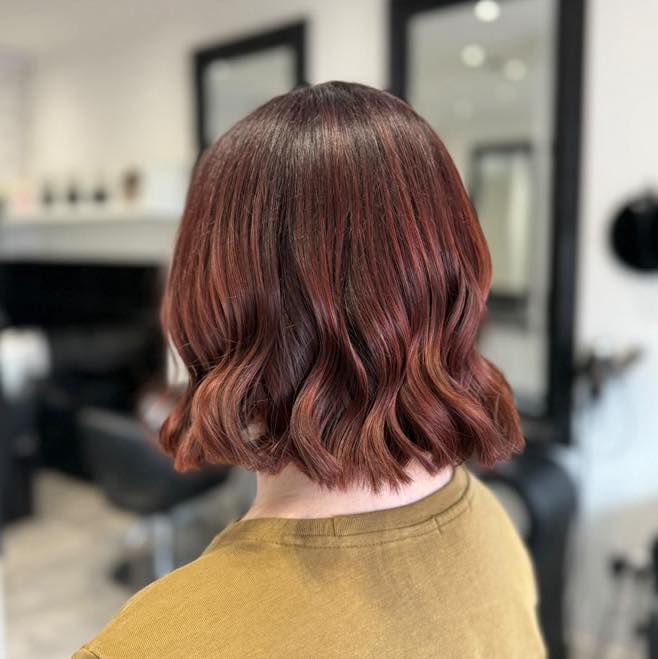 Romantic Soft-Wave Bob with Rich Mahogany Tones