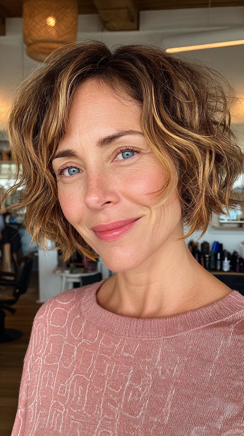 Softly Textured Choppy Bob with Lively Curls