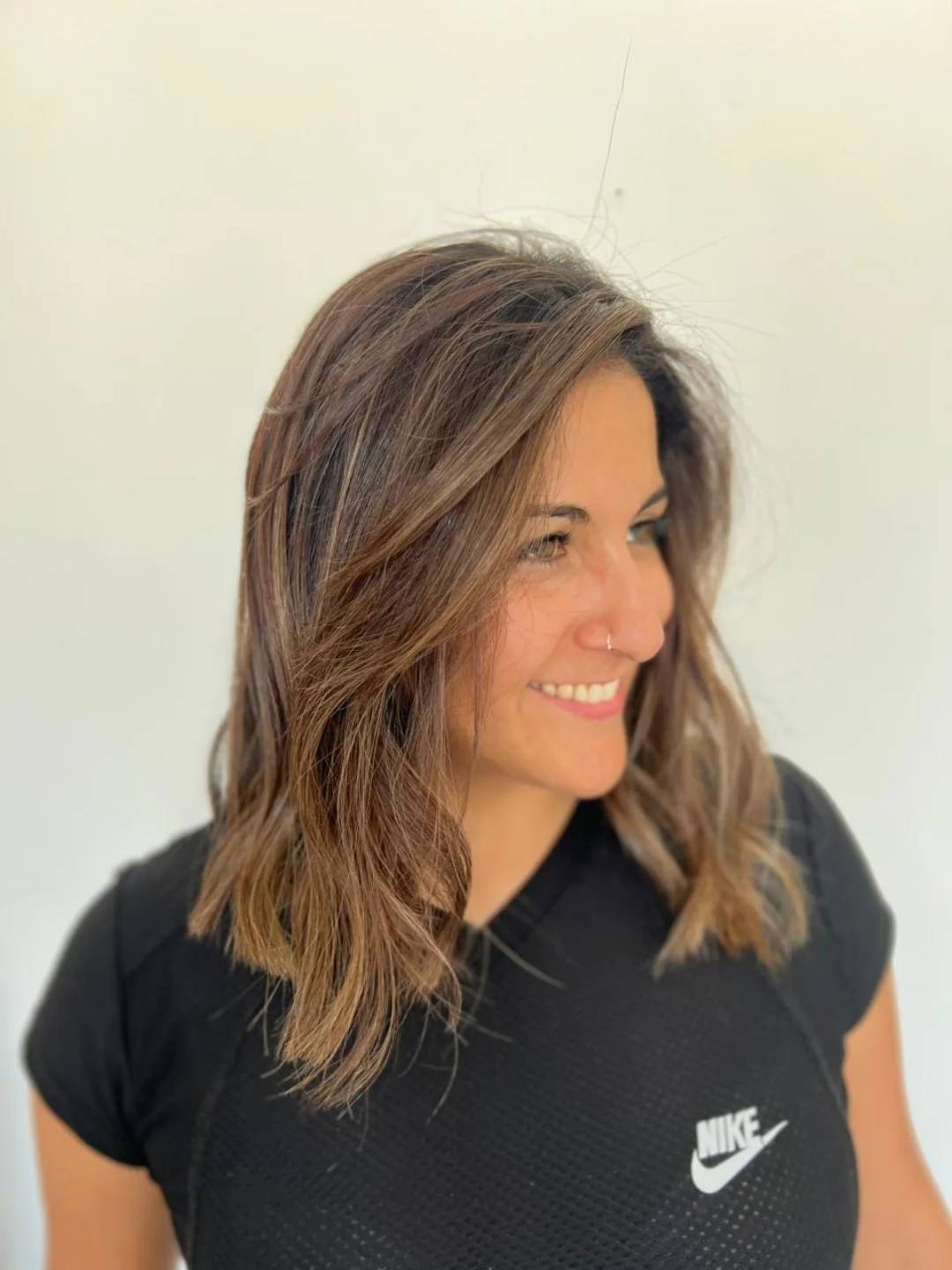 Softly Textured Long Bob with Warm Highlights