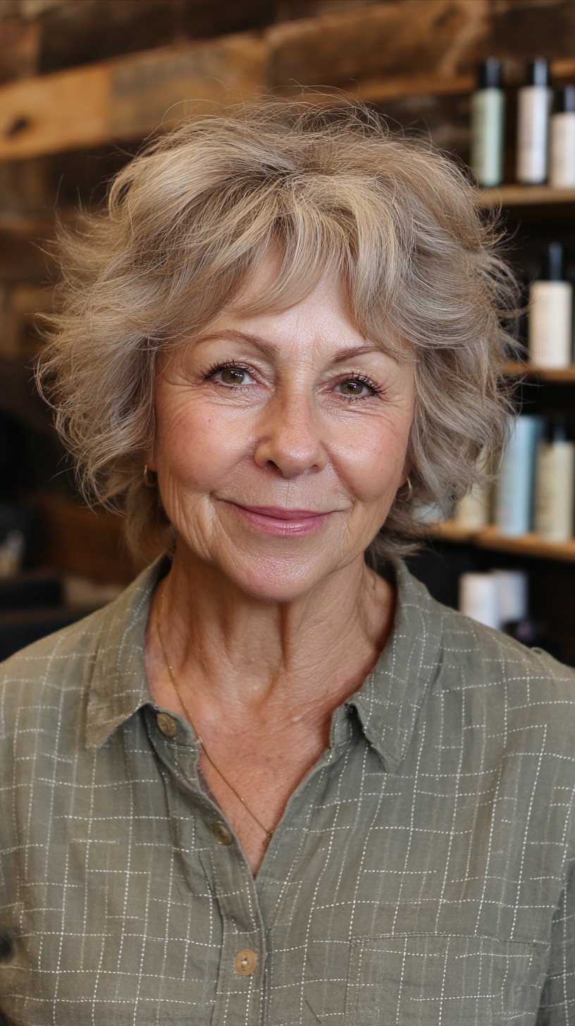 Softly Tousled Silver Waves with Bangs