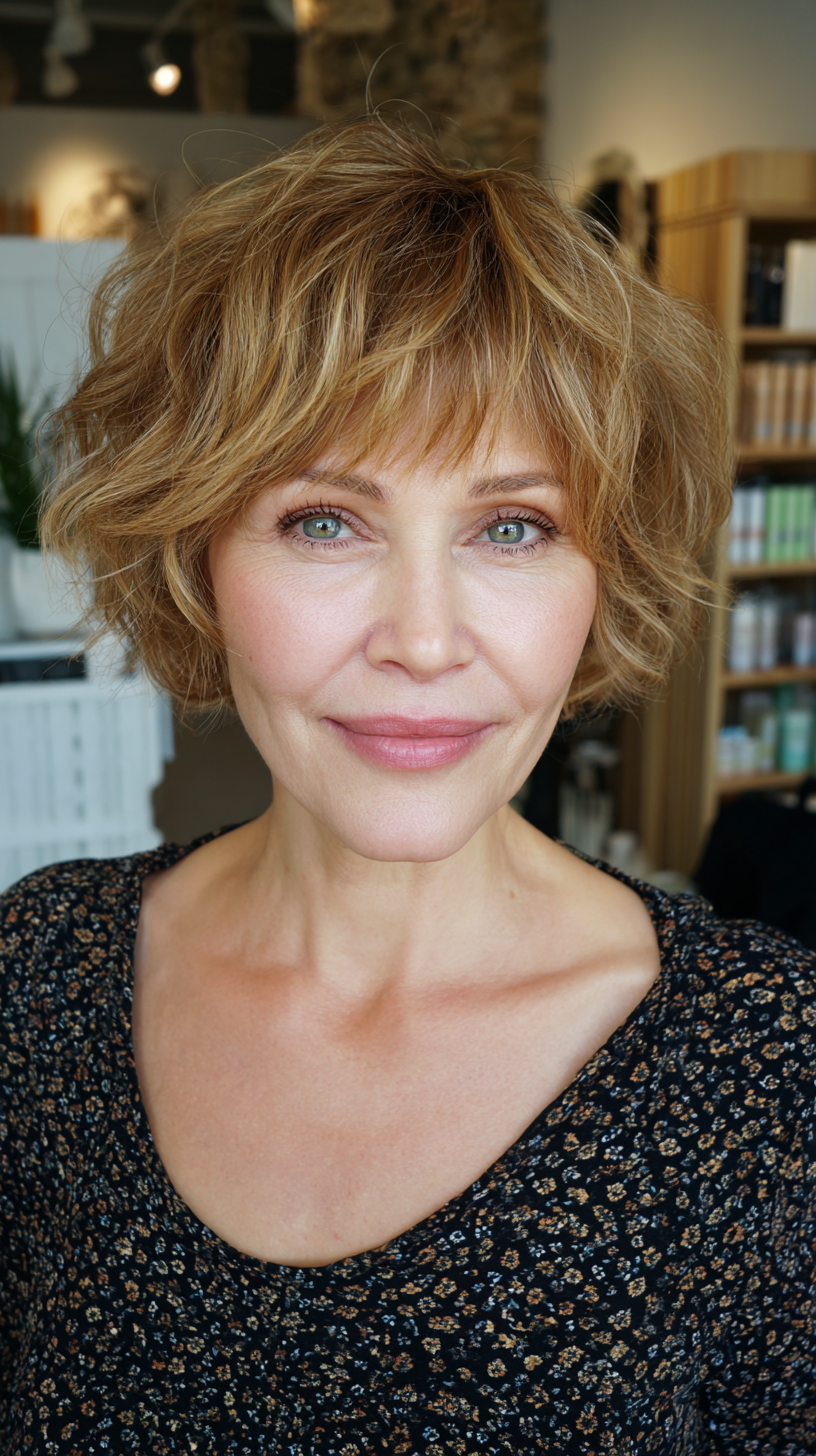Textured Choppy Bob with Soft Curly Layers