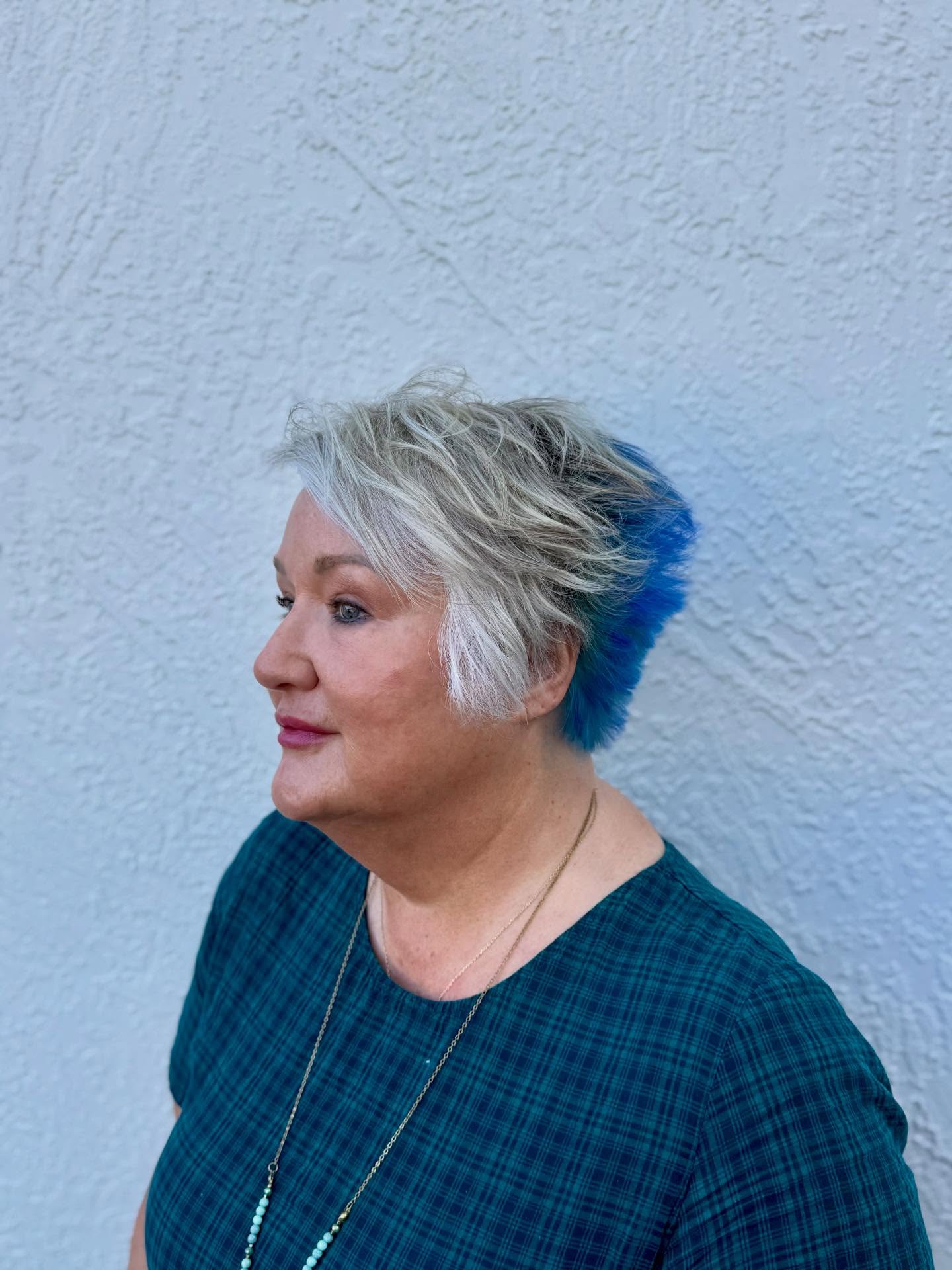 Textured Funky Pixie with Bold Blue Undertones