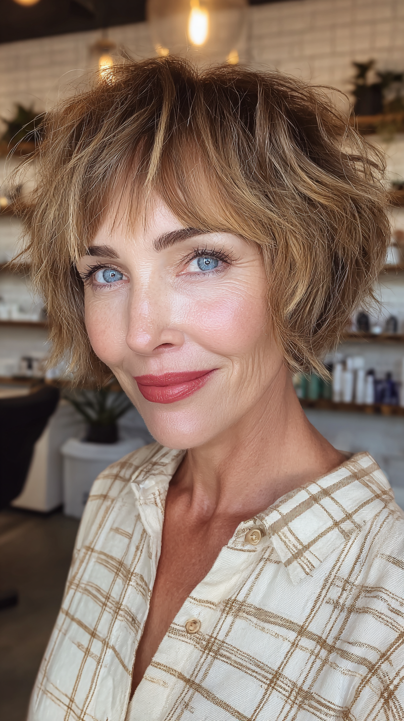 Textured Short Choppy Bob with Fringe