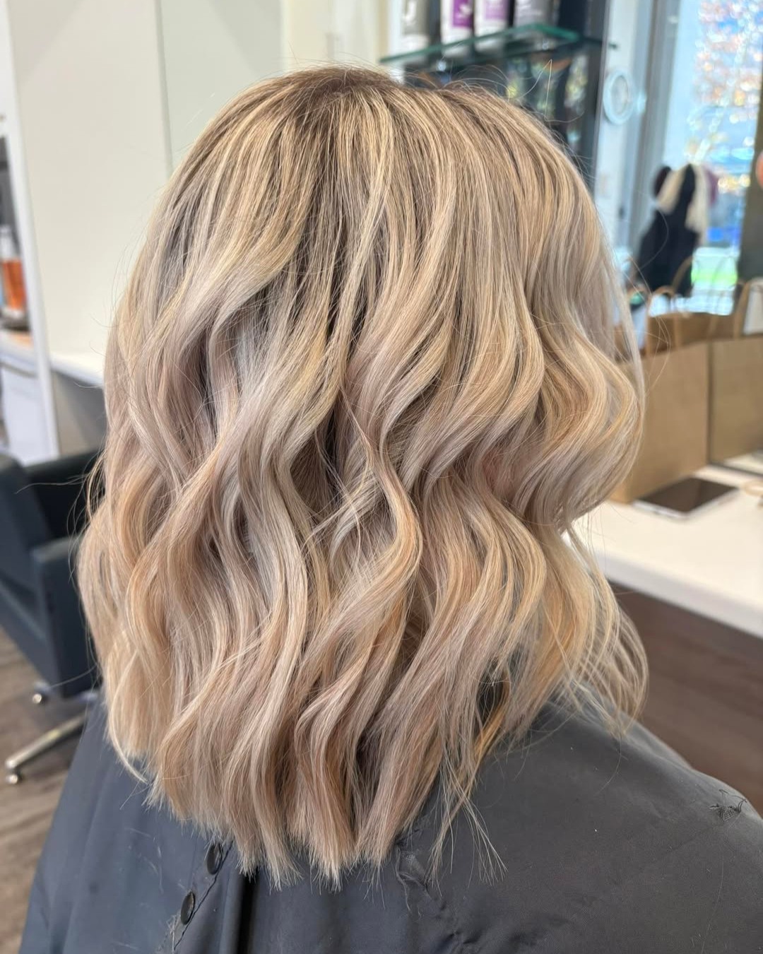 Textured Wavy Long Bob with Subtle Balayage