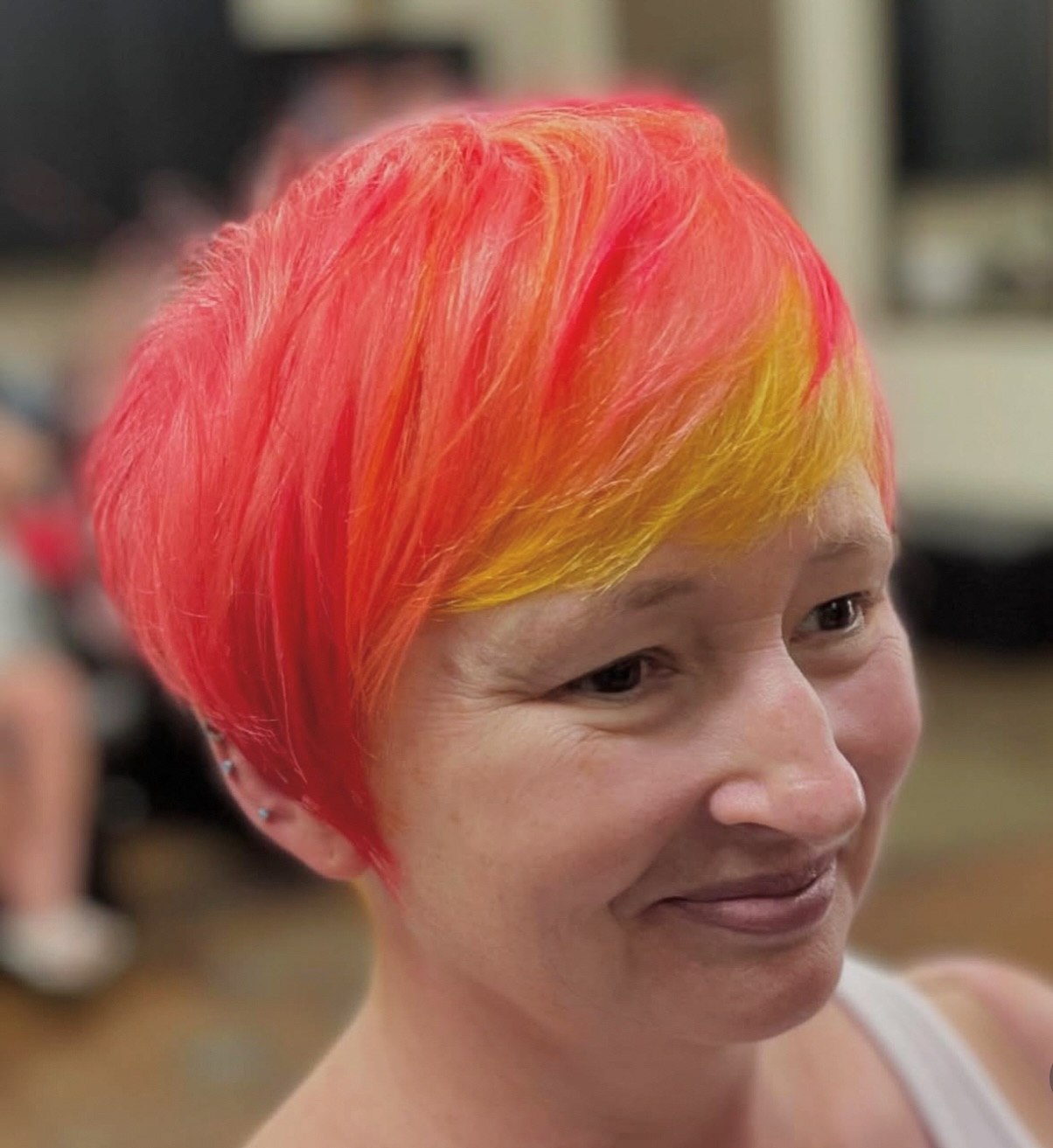 Vibrant Layered Funky Pixie with Sunset Shades