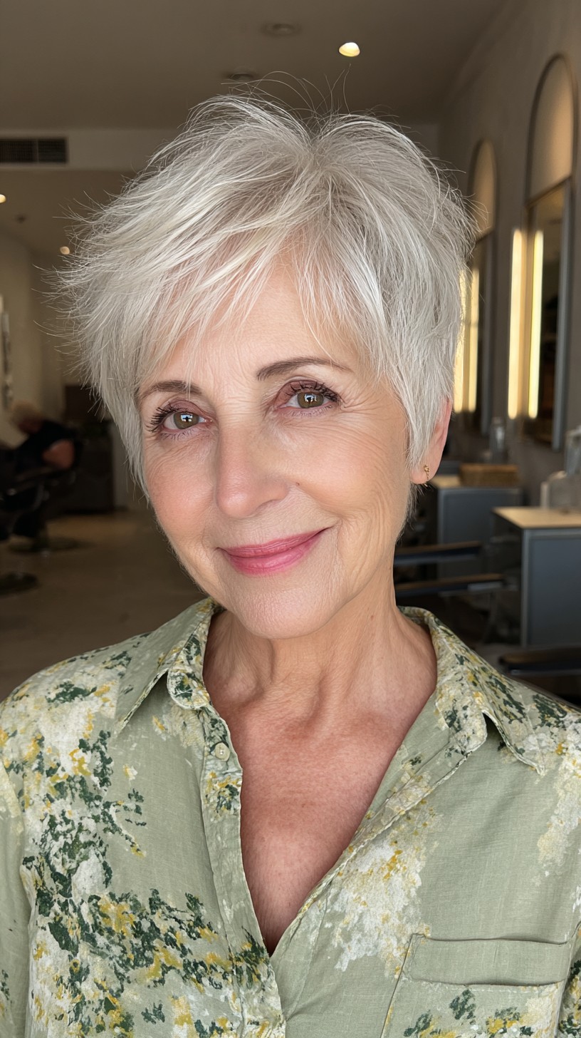 Chic Silver Feathered Textured Cut for Vibrant Maturity