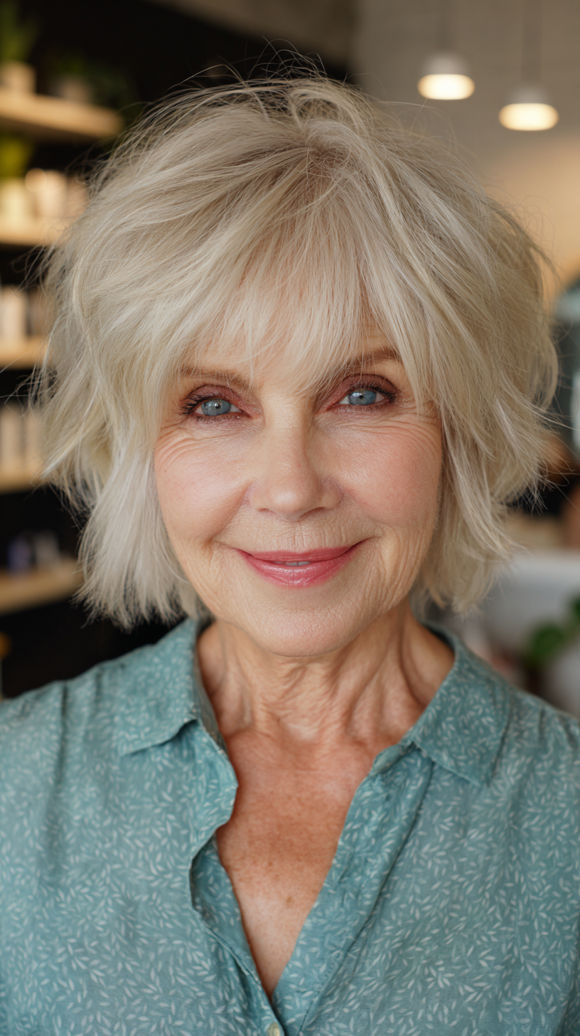 Softly Textured Short Shag with Wispy Bangs