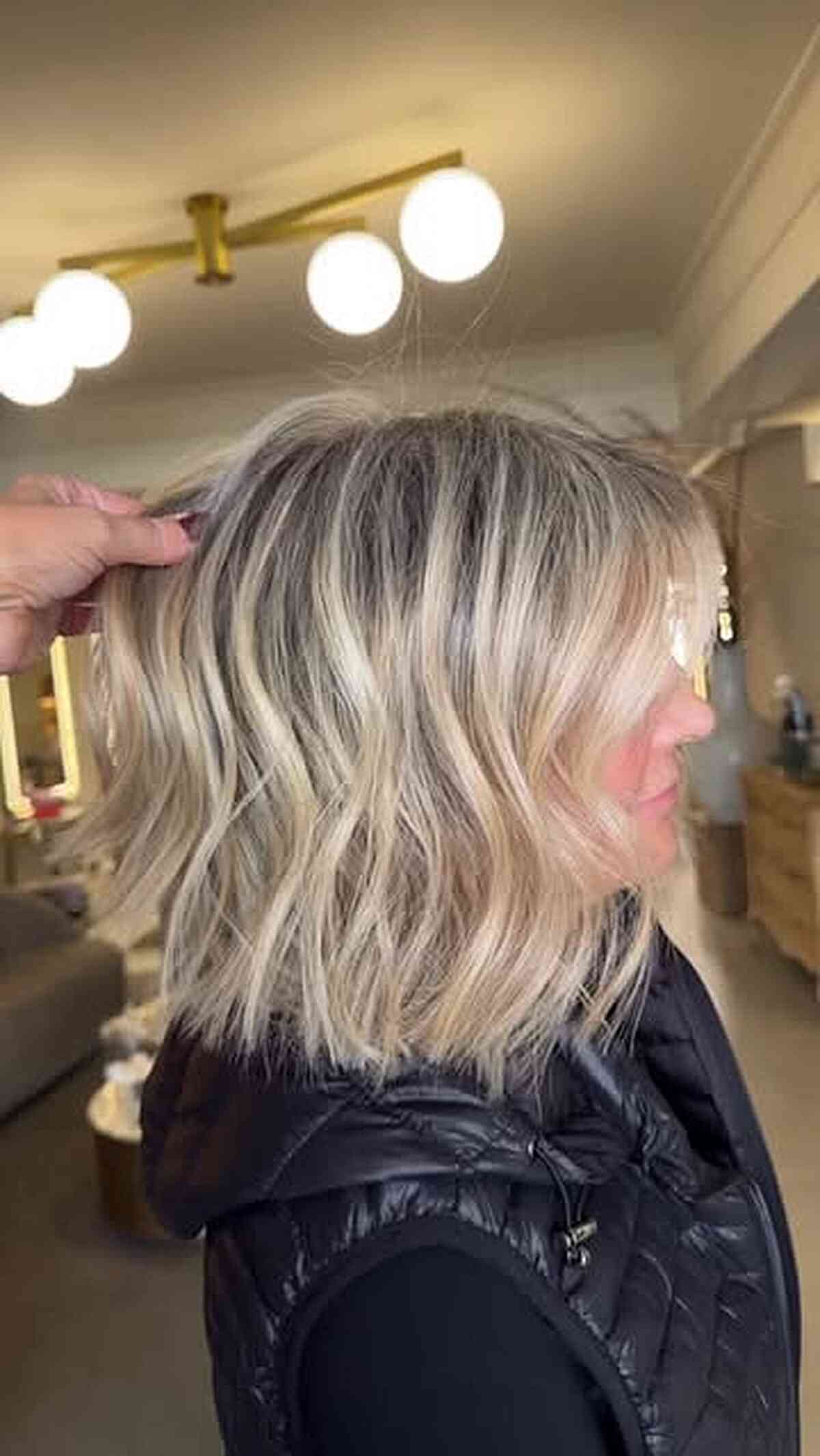 Textured Shoulder-Length Balayage Blonde Waves