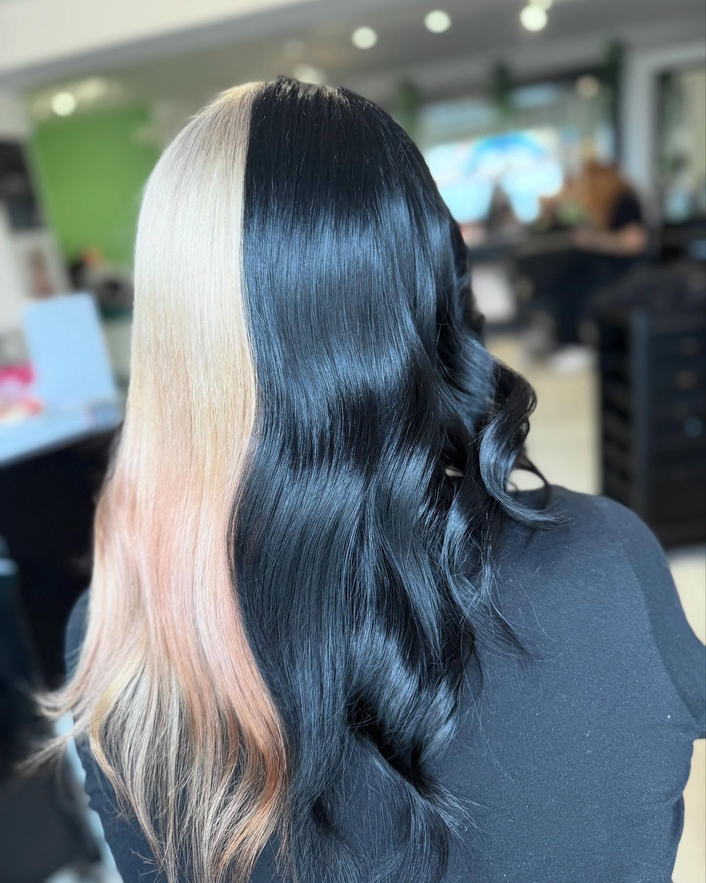 Bold Black and Blonde Split Hair Design