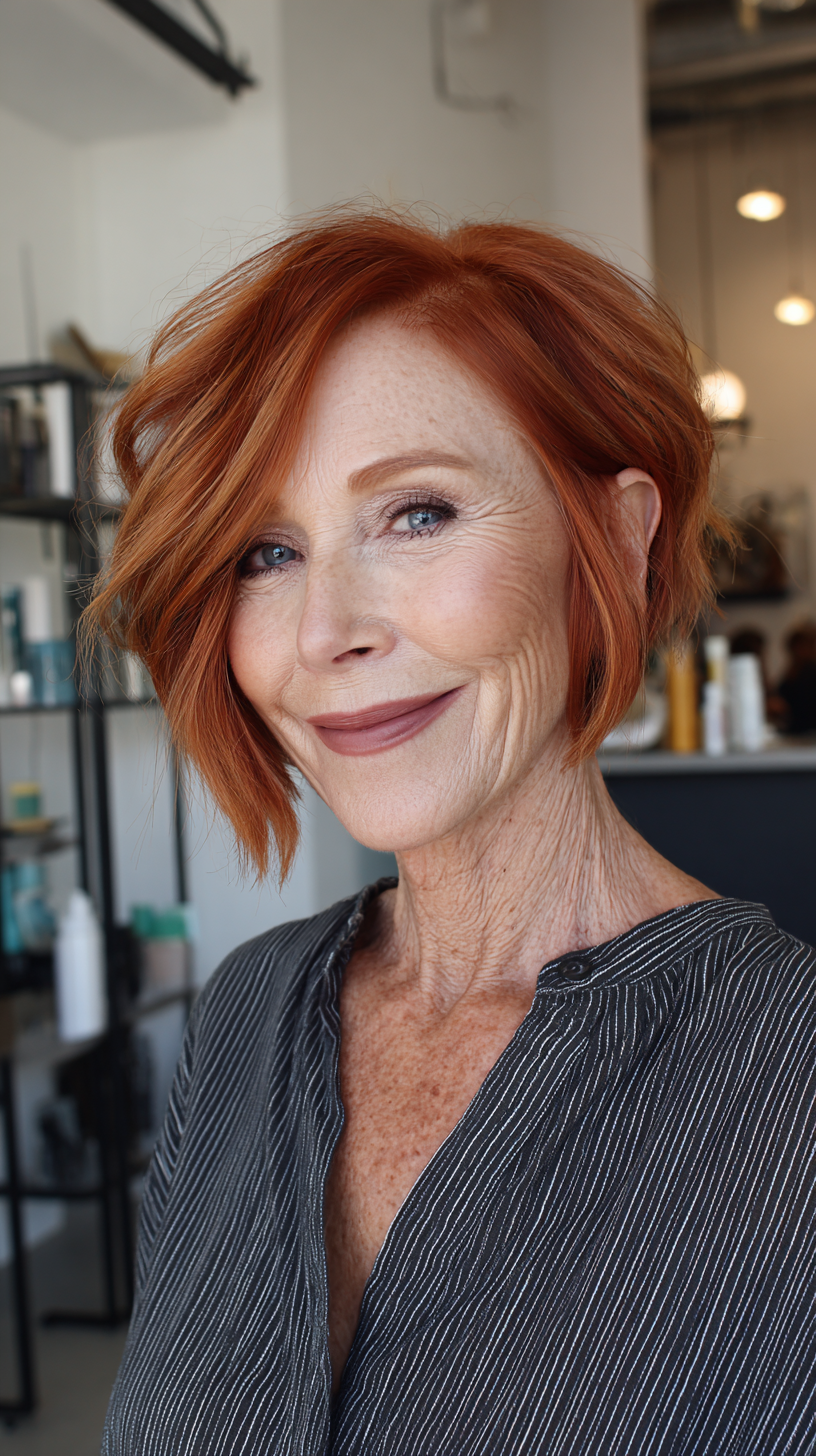 Bold Copper Textured Lob with Soft Waves