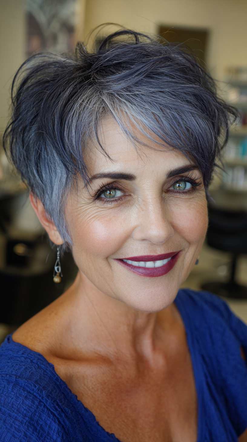 Bold Grey Textured Pixie with Layered Volume
