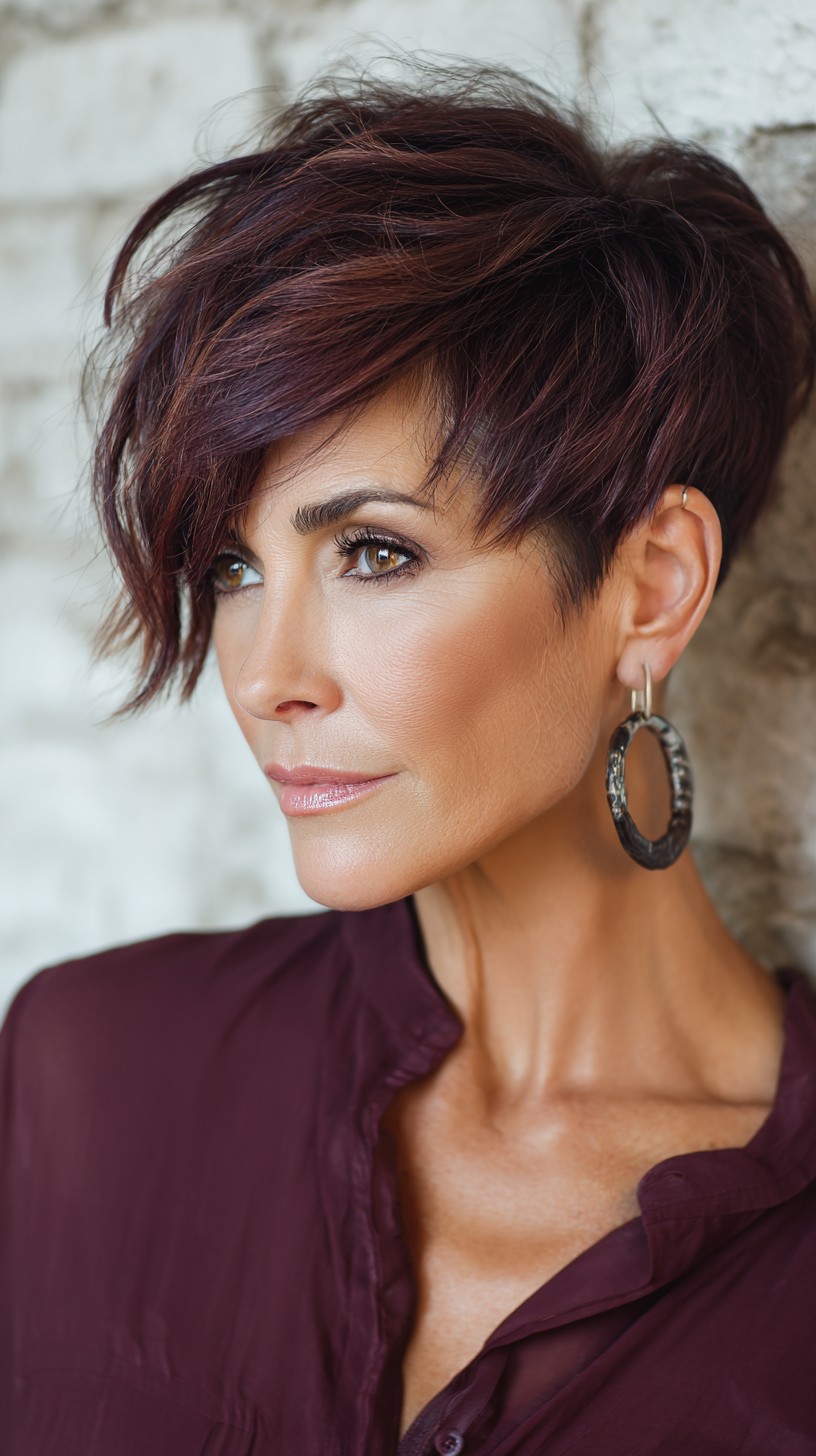 Burgundy Layered Asymmetrical Pixie