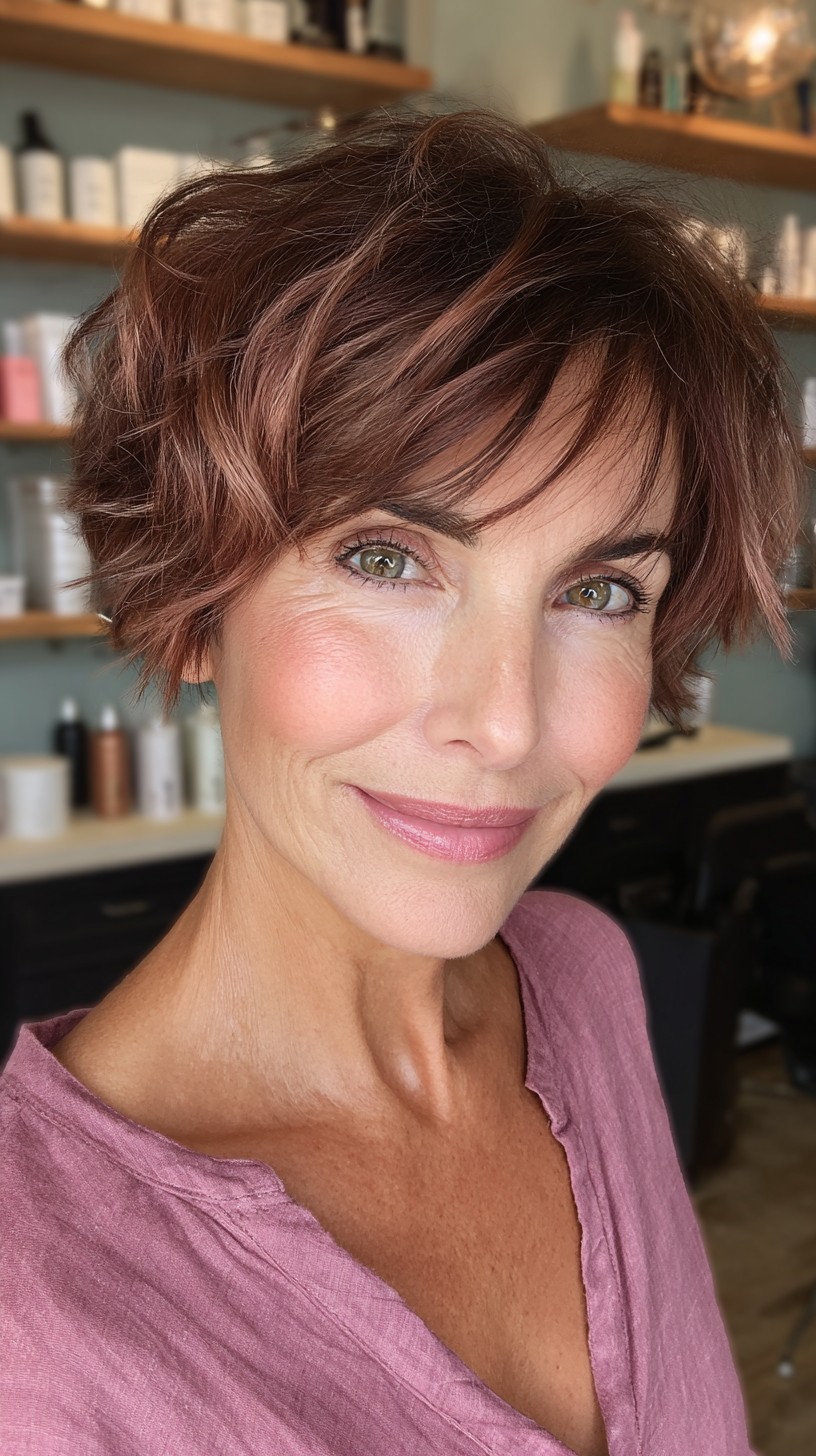 Charming Chestnut Feathered Bob with Soft Layers