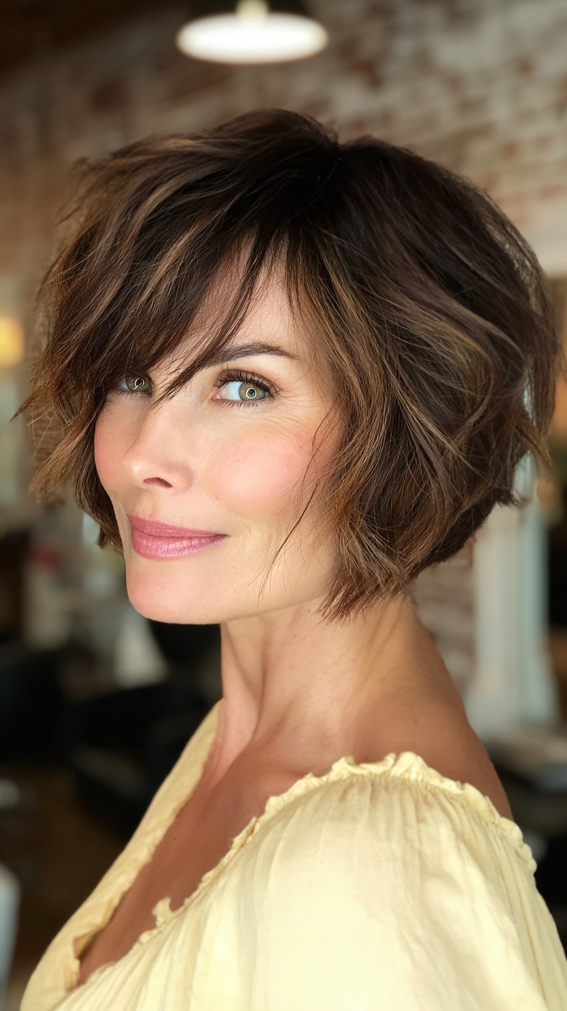 Charming Chocolate Tousled Bob with Angled Layers