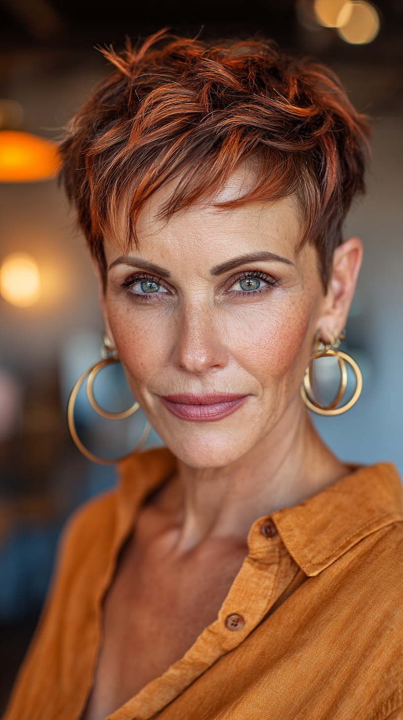 Chic Textured Short Crop with Copper Highlights