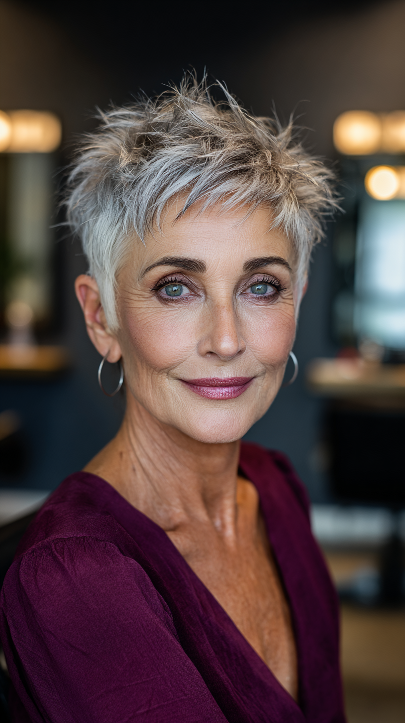 Chic Textured Spiky Pixie for Mature Elegance