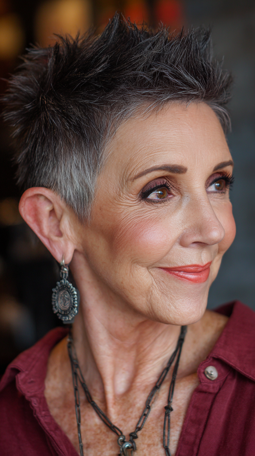 Edgy Silver Textured Pixie with Bold Volume